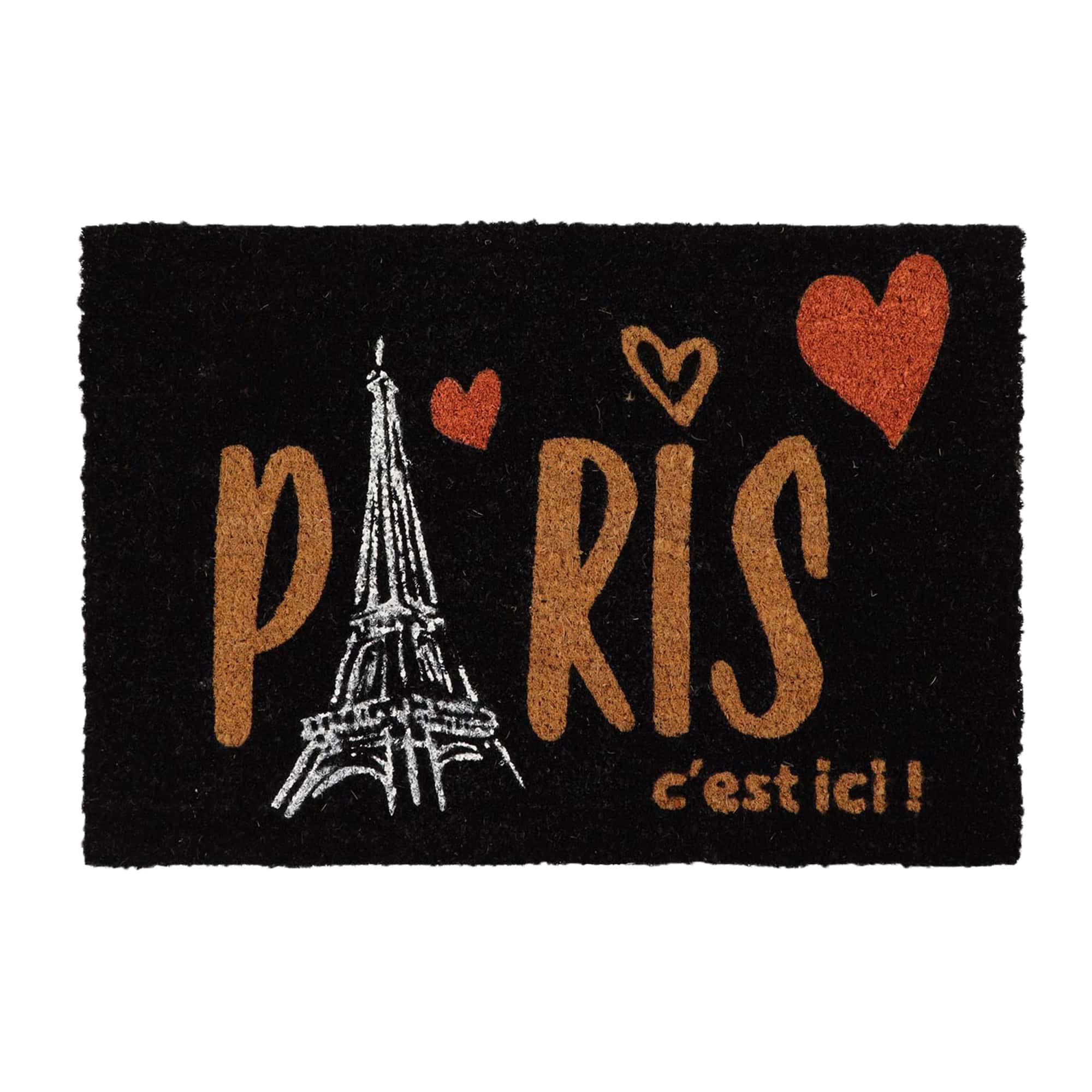 Evideco French Home Goods Black Paris C est Ici Coir Doormat 24 x 16 Inches