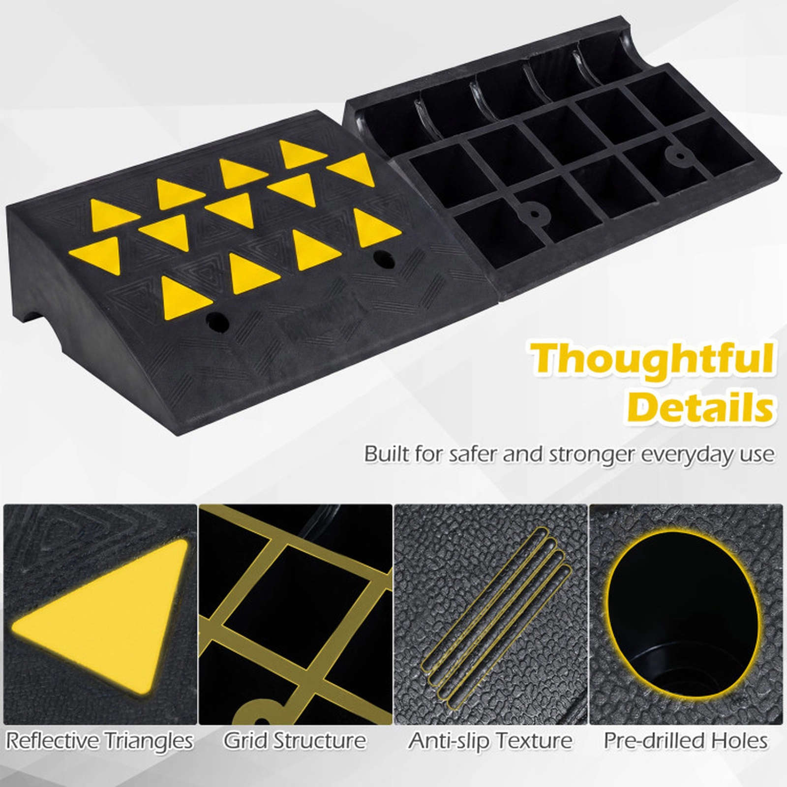 SUGIFT Set of 2 Rubber Drain Channel Driveway Threshold Curb Ramps 19.5-in x 14.5-in x 6.3-in 5/6-in Rise 15-Ton Black