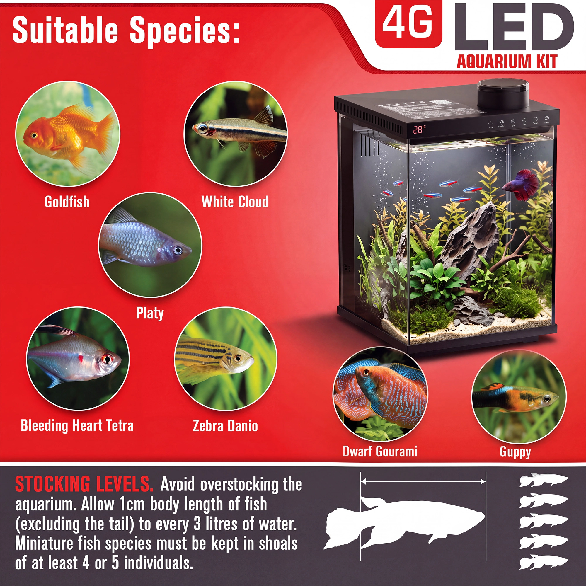 Tinyhomie 4 Gallon Smart Aquarium Kit with Auto Feeder LED Light Filtration Timer and 5 Brightness Levels