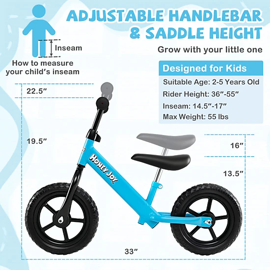 Hivvago Lightweight Toddler Balance Bike No Pedal Training Bicycle