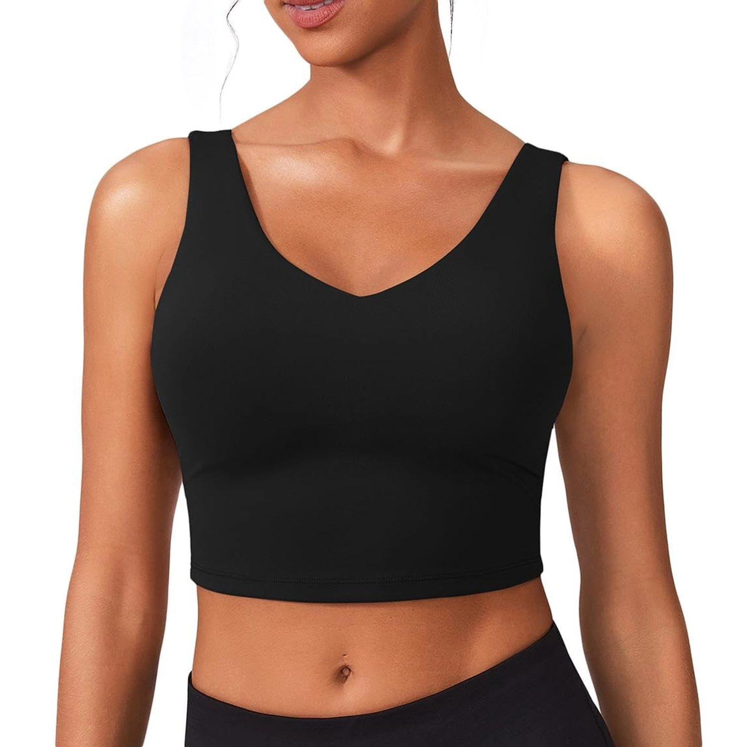 Pinspark Womens Solid Purple Crop Top V Neck Sleeveless Wide Strap Casual Tank Tops