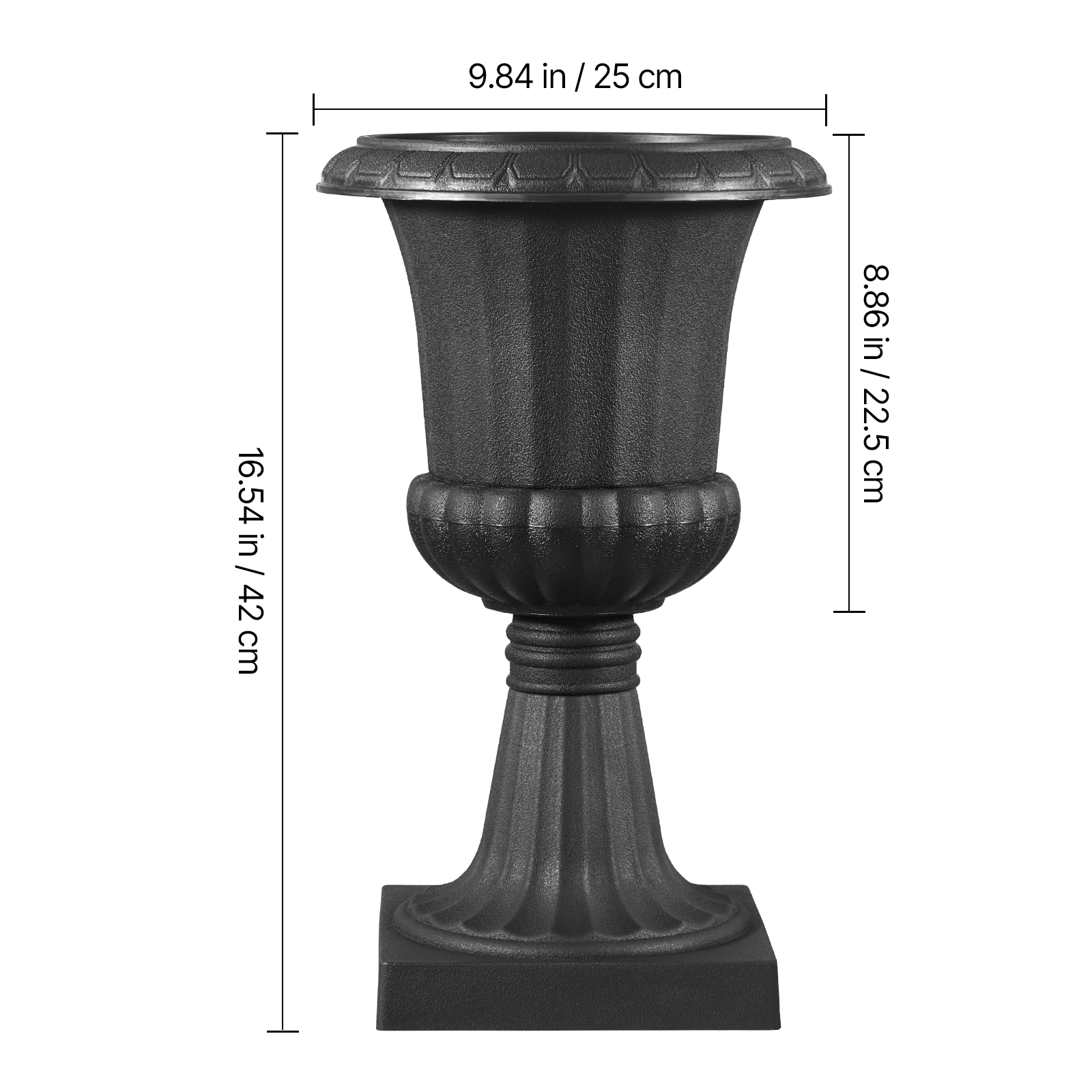 HONGGE Set of 2 Black Urn Planters, 9.8 x 16.5 Inch PP Plastic Flower Pots for Porch, Patio, and Garden
