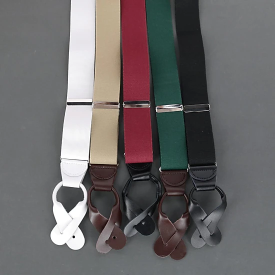 CTM Men's Elastic Button End Dress Suspenders with Silver Hardware