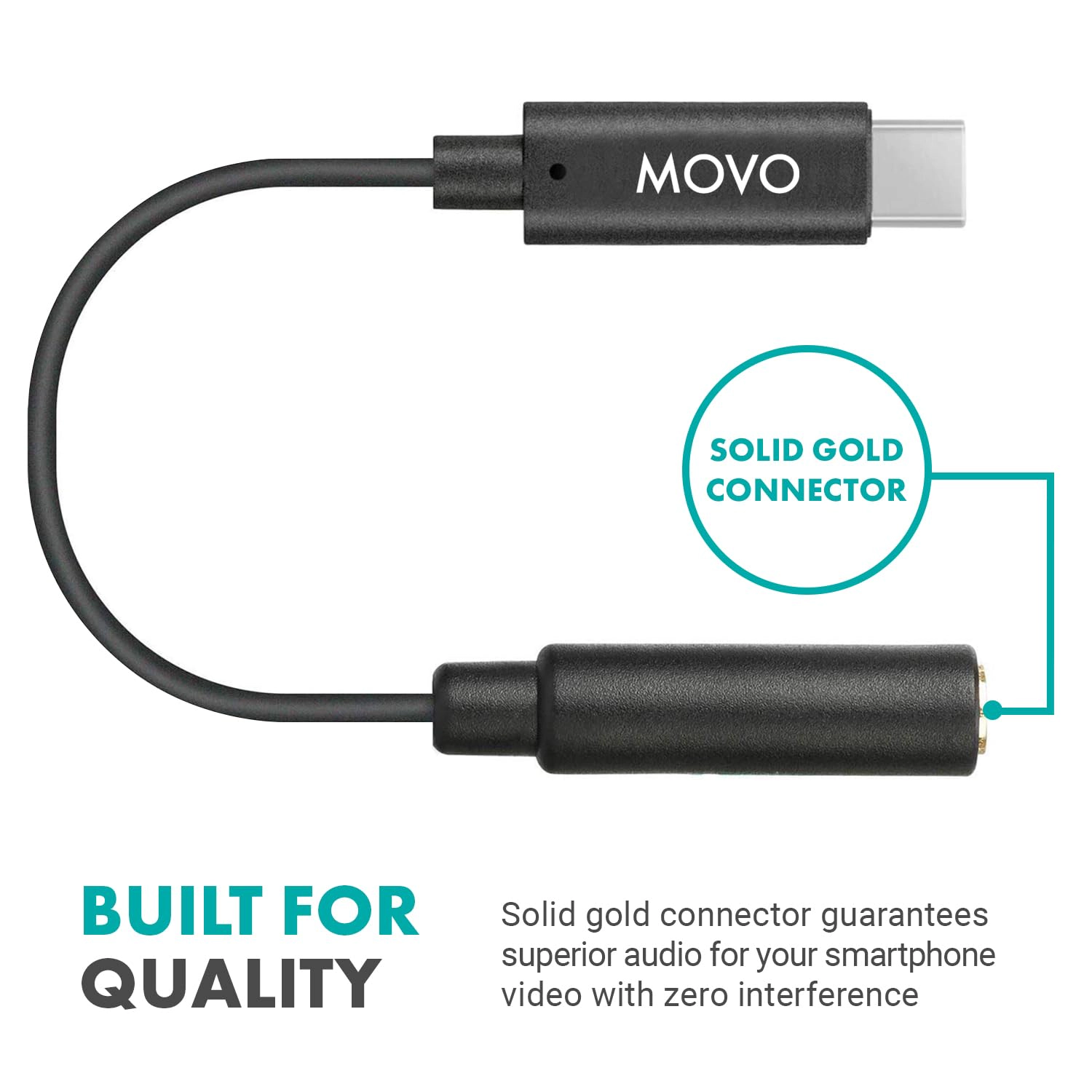 Movo Female 3.5mm TRRS Microphone Adapter Cable to USB-C Connector Dongle