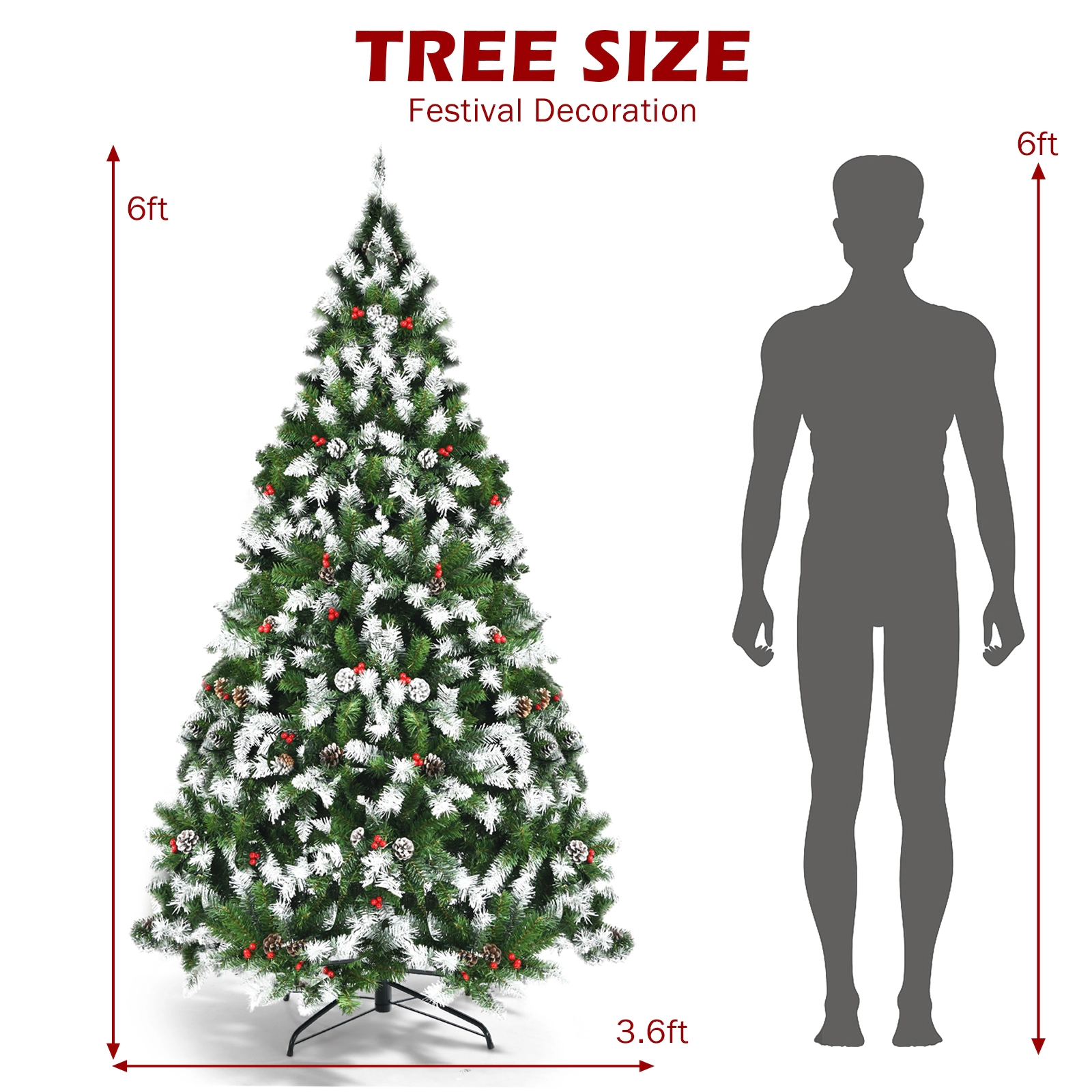 SlickBlue Pre-Lit Snow Flocked Christmas Tree with Pine Cones
