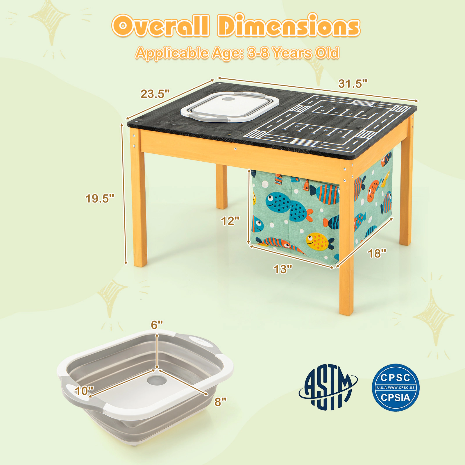 SUGIFT 3-in-1 Kids Sand and Water Table with Removable Racing Top, Drain Basin, Storage Bin, Natural and Black