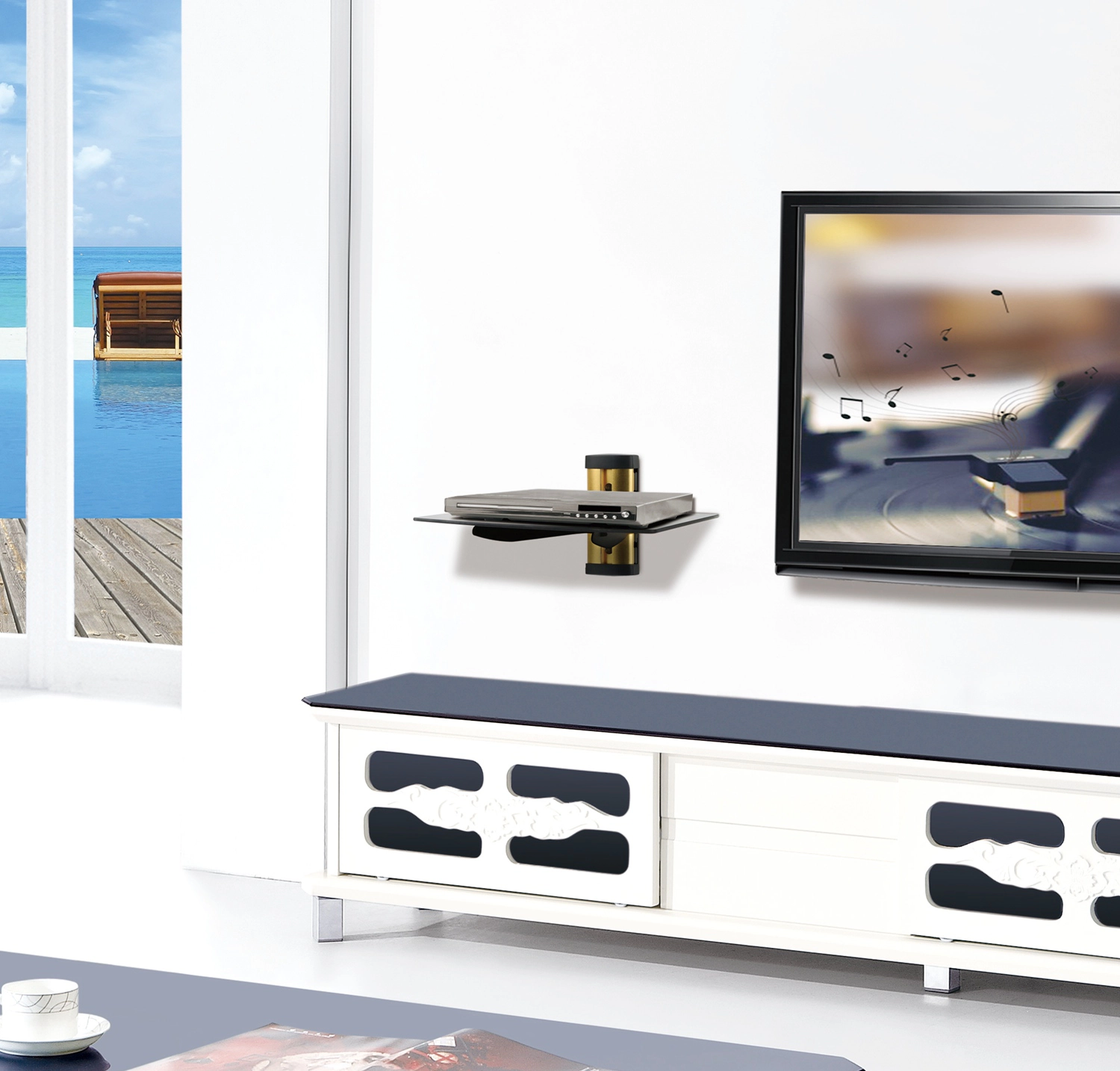 GBruno Tempered Glass Wall Shelf For Media Devices