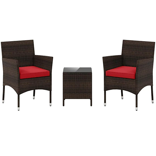 Hivvago 3 Pieces Outdoor Conversation Set With Cushioned Seat And Glass Tabletop