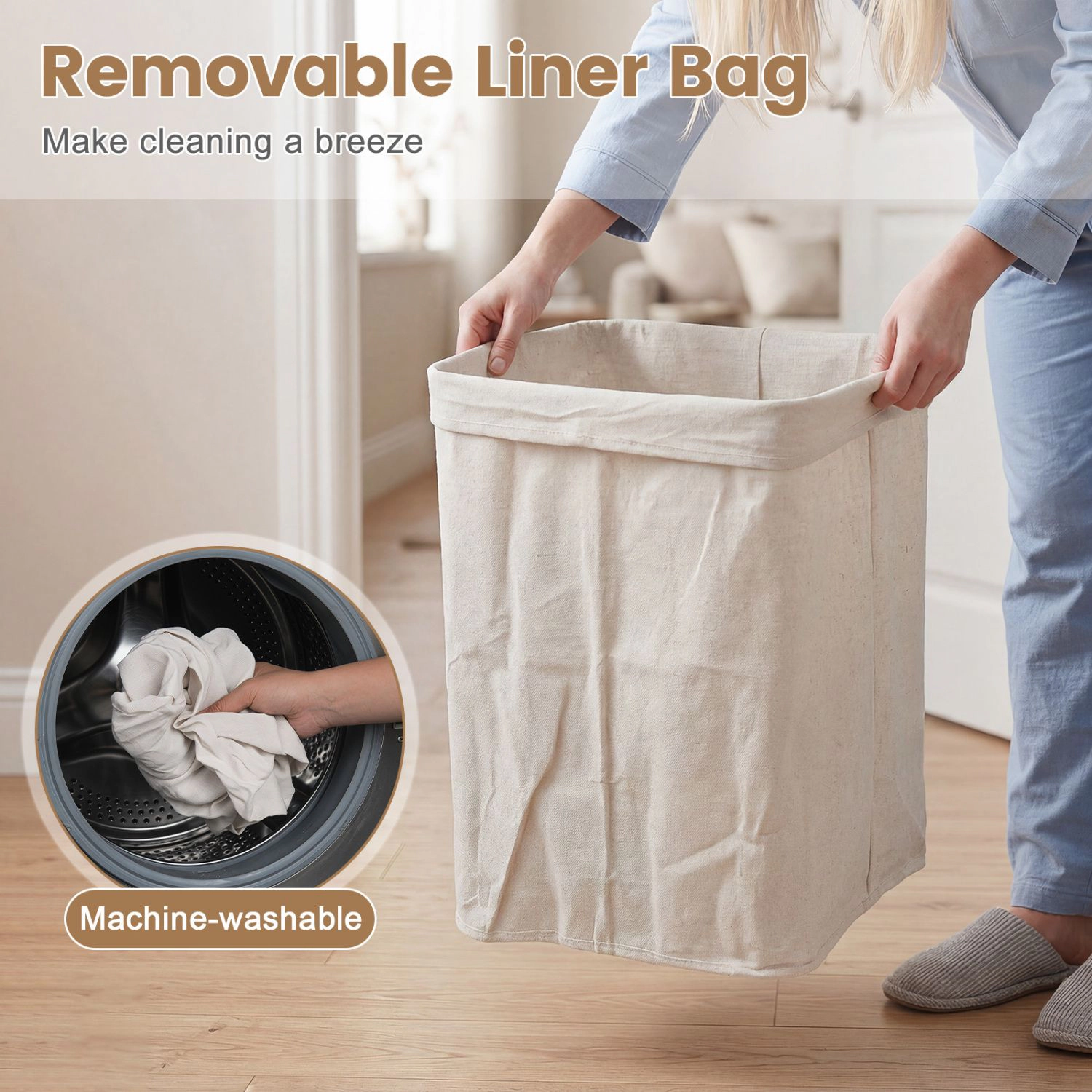 SlickBlue Wicker Laundry Hamper with Lid, Liner Bag and Carry Handles