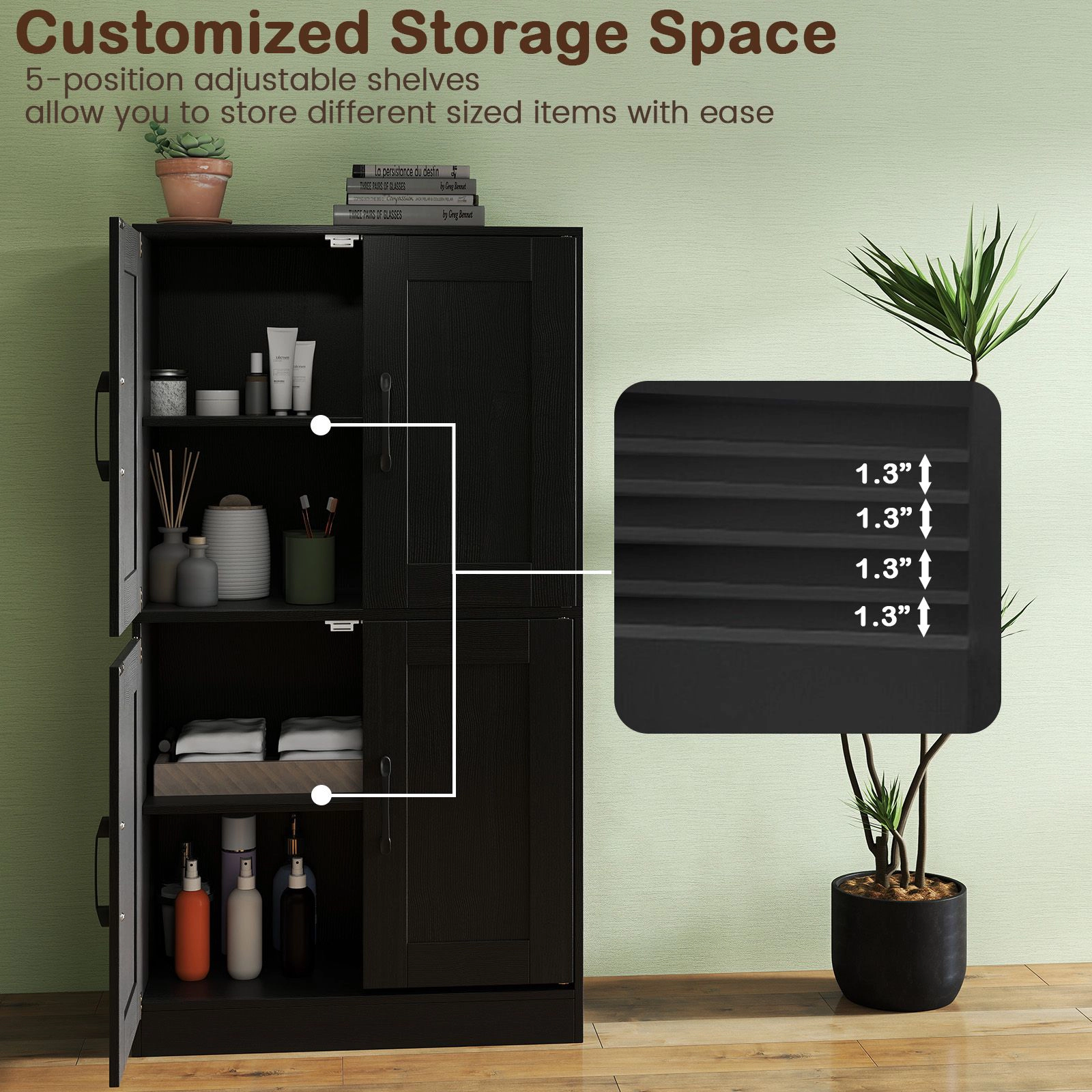 SlickBlue Bathroom Storage Cabinet with Adjustable Shelves & Double Doors
