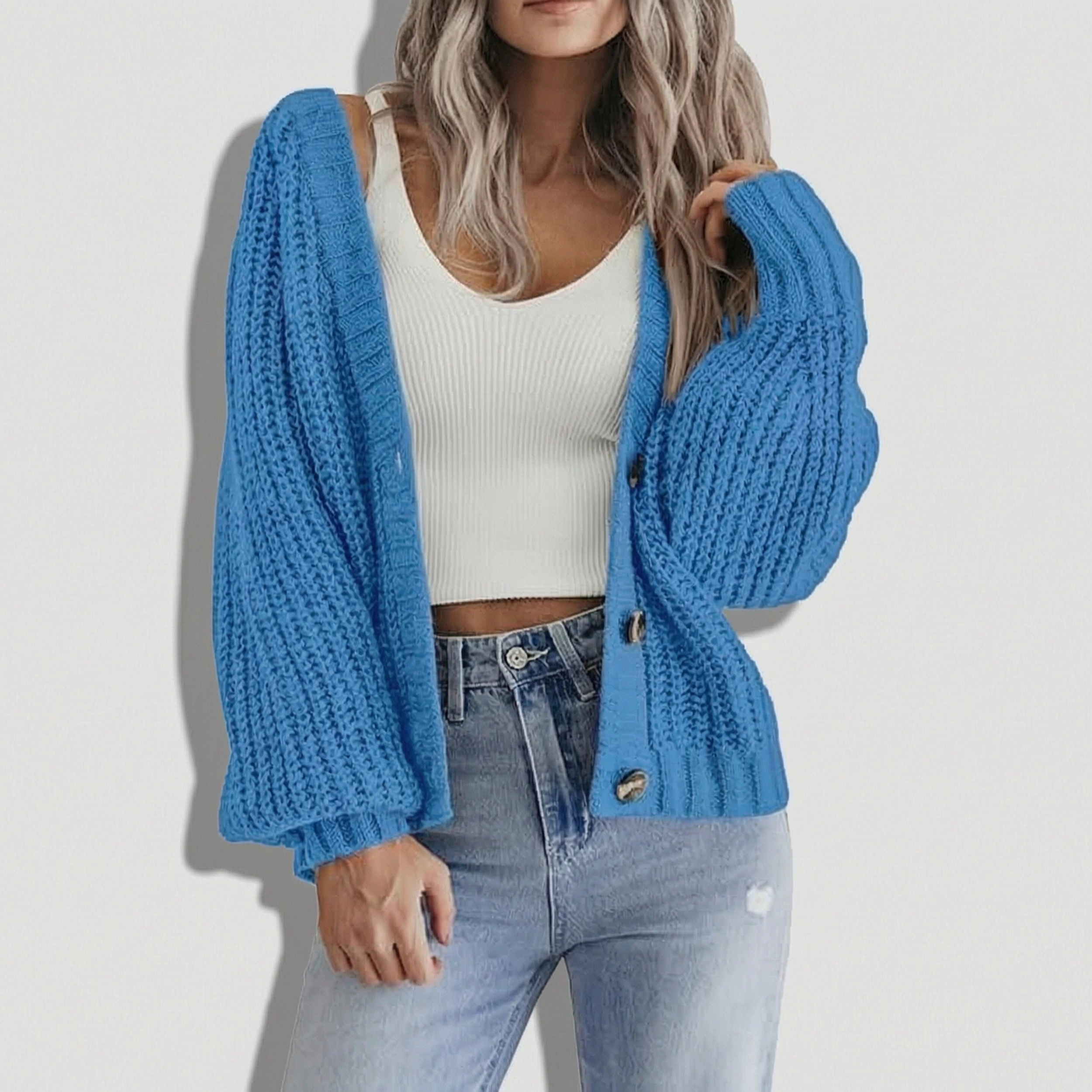 Zeagoo Women's V-Neck Button Down Chunky Knitted Loose Cardigan