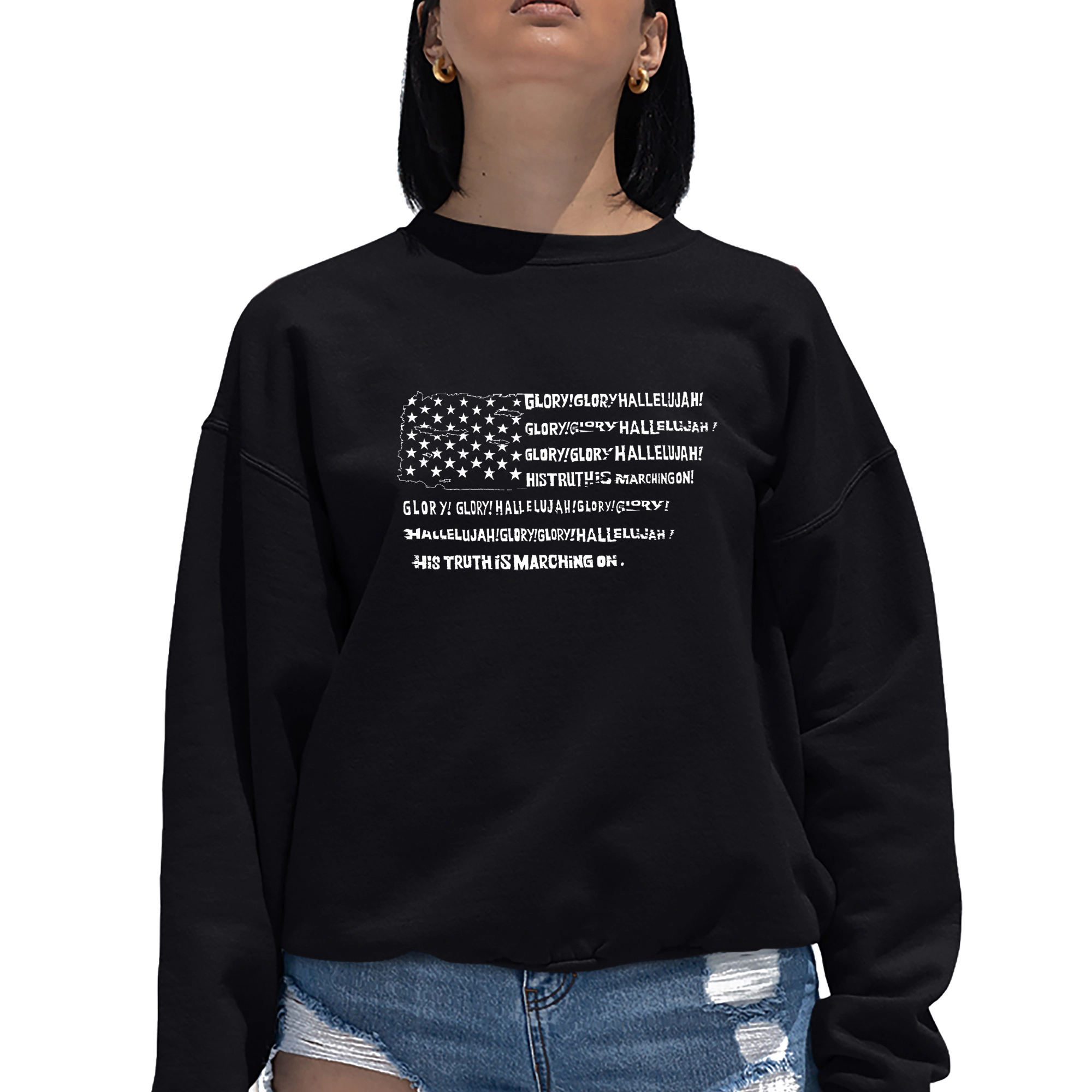 LA Pop Art Glory Hallelujah Flag - Women's Word Crewneck Sweatshirt