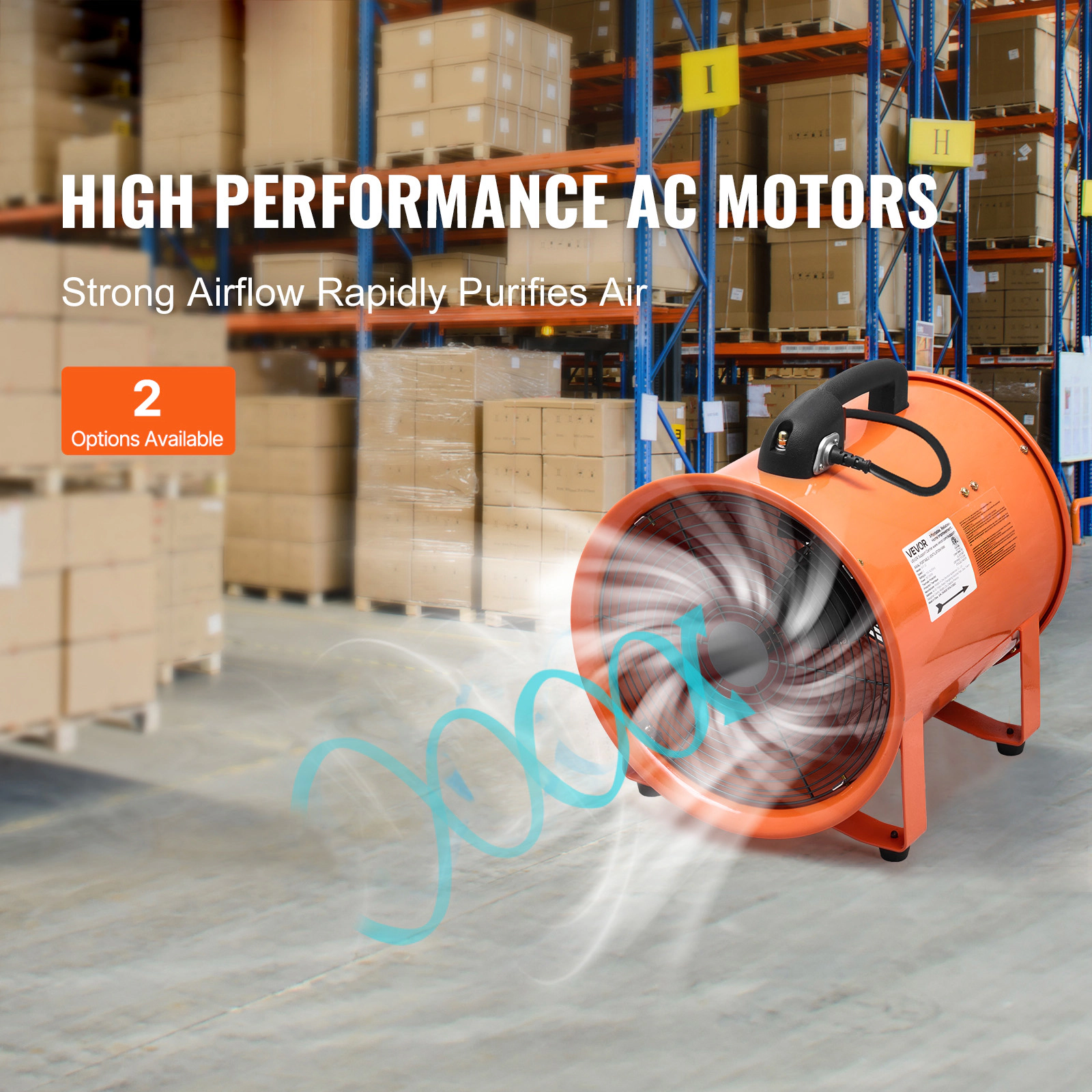 HONGGE Portable Ventilator Heavy Duty Cylinder Fan with Duct Hose Strong Shop Exhaust Blower Industrial Utility Blower