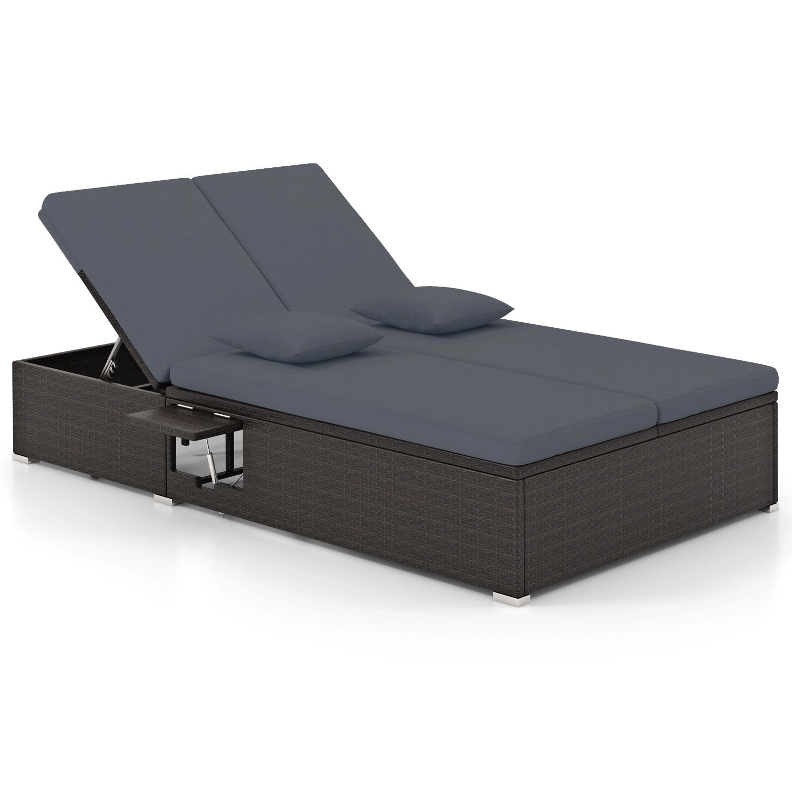SlickBlue Double Chaise Lounge with Cushions & Side Tables