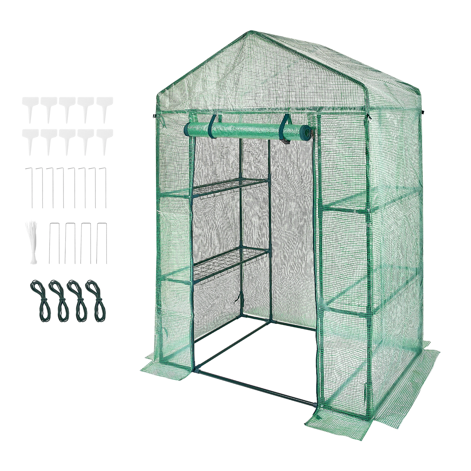 HONGGE Walk-In Greenhouse, 4.6 x 2.4 x 6.7 ft, Steel Frame with 4 Shelves & Roll-Up Zipper PE Cover