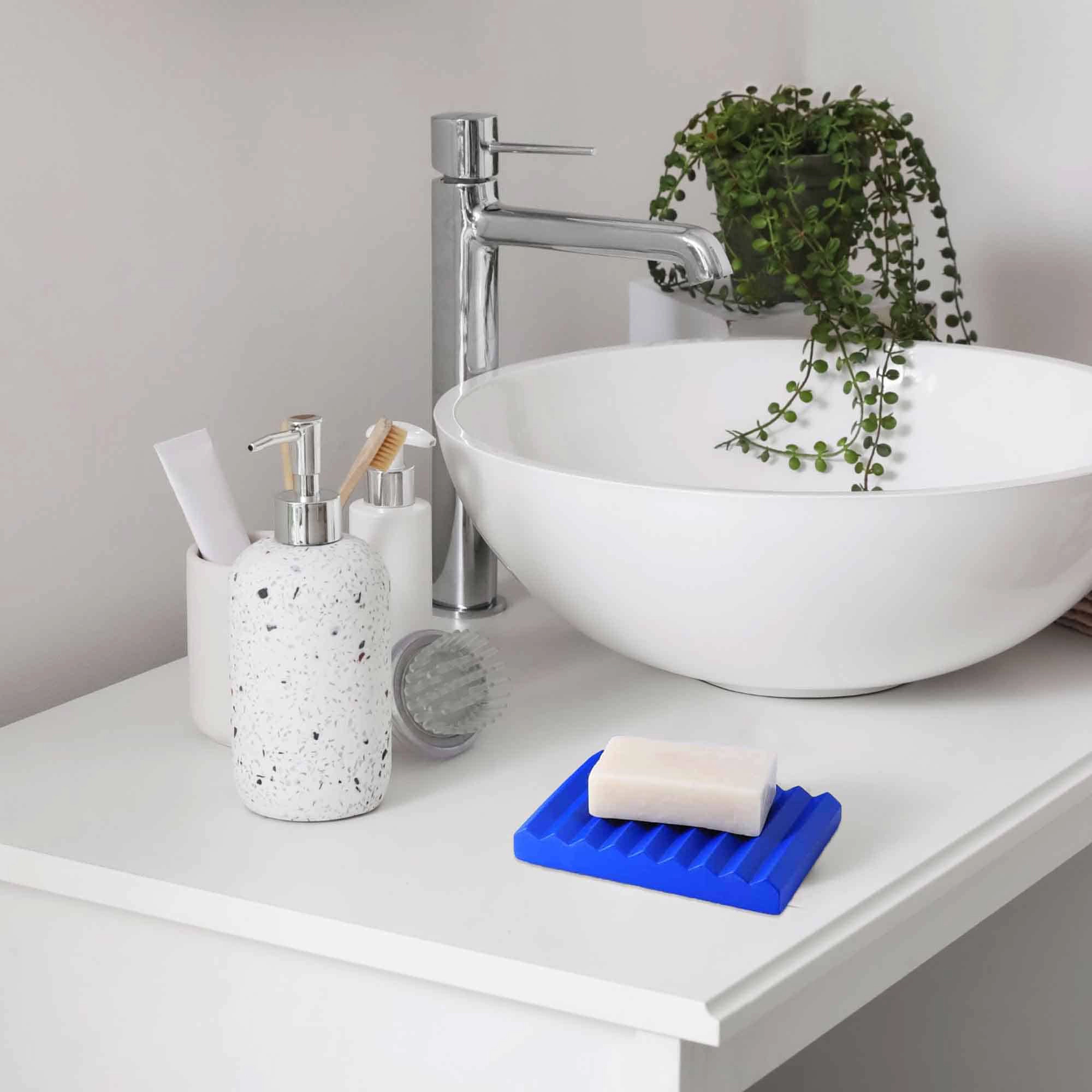 Evideco French Home Goods Ribbed Cement Soap Dish, Matte Rectangle 4.7 x 3.5