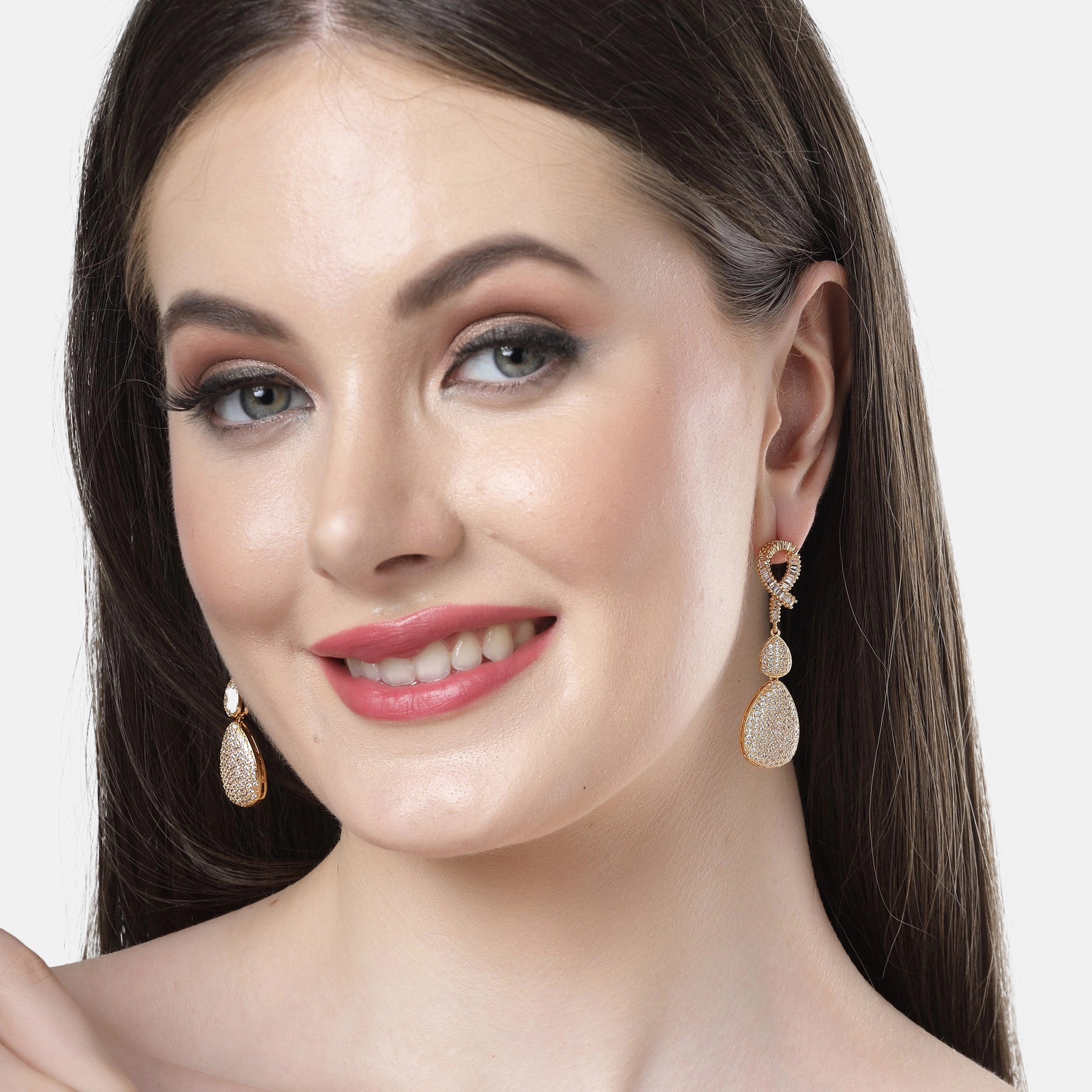 AGP PARIS Womens Diva Collection Zirconia Double Raindrop Earrings