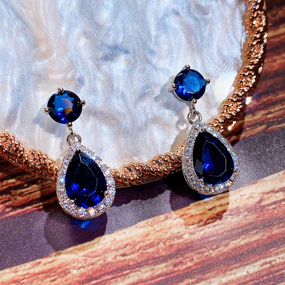 Wardrobe Whimsy Teardrop Halo Cubic Zirconia Dangle Drop Earrings for Women
