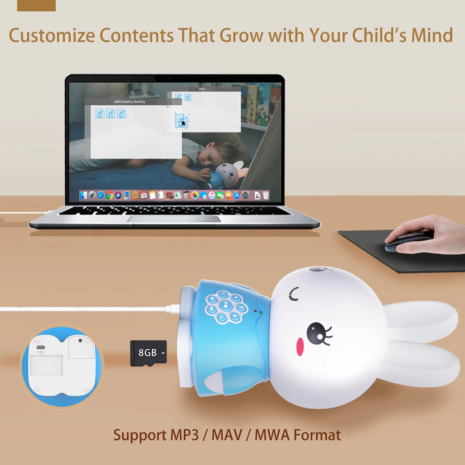 Alilo Honey Bunny Kids Audio Player with 80+ Songs, Stories & Soothing Sounds, Nightlight Teething Ears