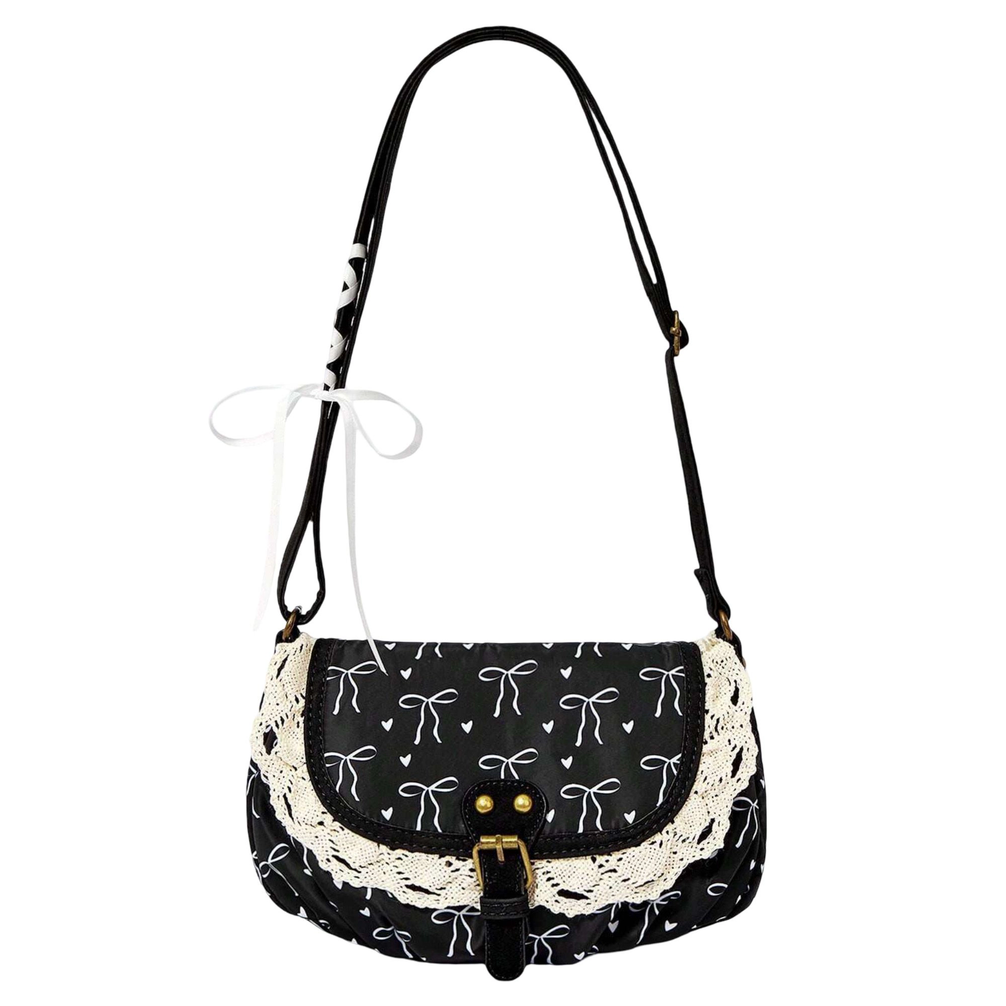 Alilang Women's Vintage Lace Crossbody Bag for Women, Adjustable Shoulder Purse with Buckle Flap