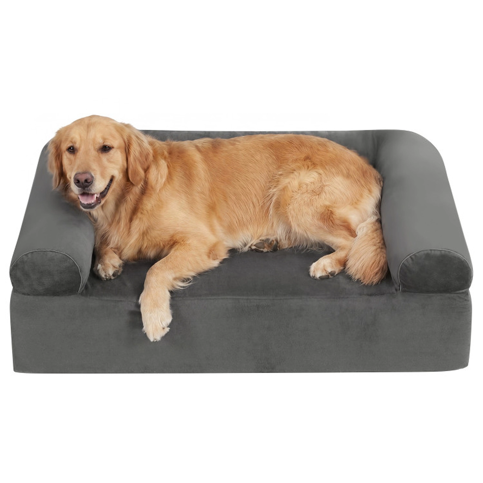 SUGIFT Dual-Sided Cooling Gel Memory Foam Pet Bed with 3-Sided Bolsters for Small to Medium Dogs Dark Gray