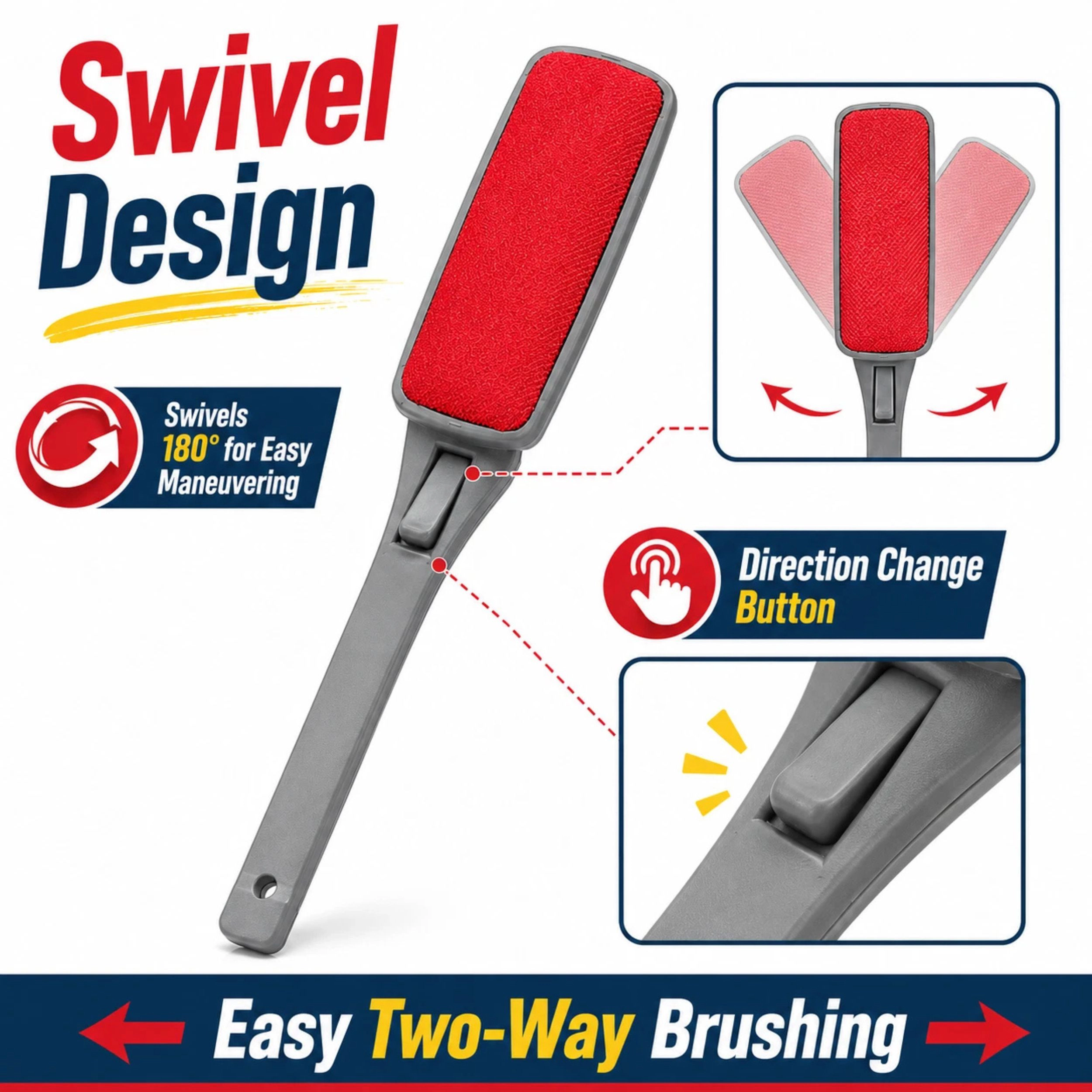 Home Collection Pack of 3 Double-Sided Swivel Lint Brush Pet Hair & Dust Remover