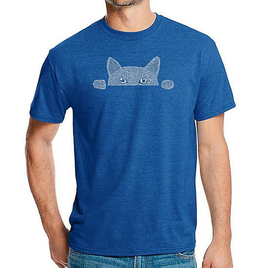 LA Pop Art Men's Cotton-Poly Word Art T-Shirt - Peeking Cat