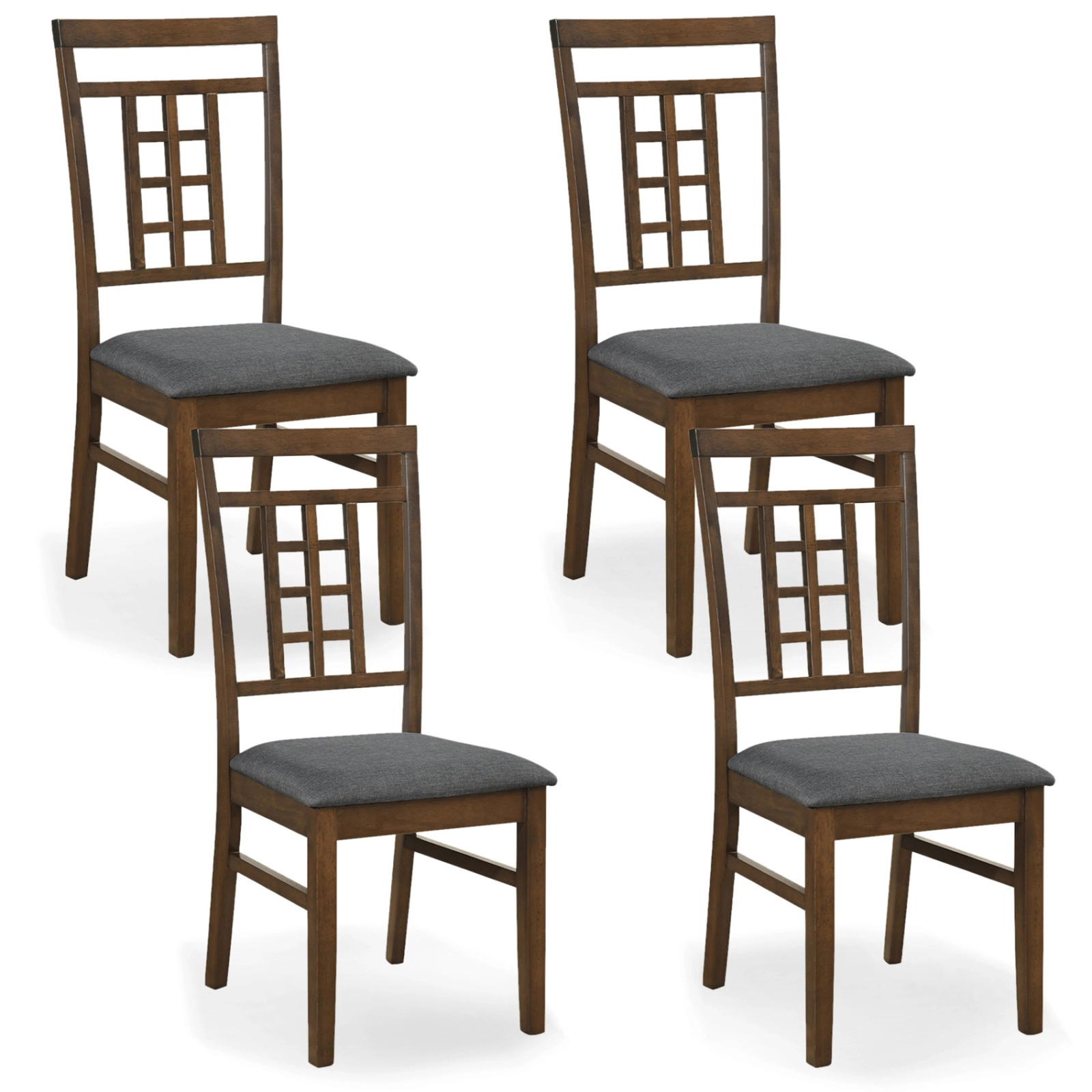 SUGIFT Set of 4 Brown Farmhouse Dining Chairs, Rubber Wood, Lattice Back, Armless