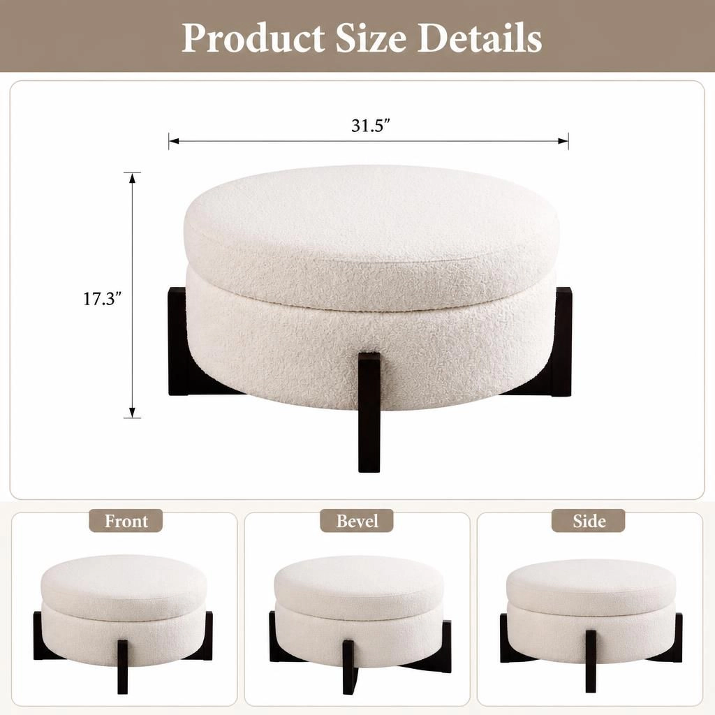 GOODSILO Round Oversized Sherpa Upholstered Foot Rest Ottoman