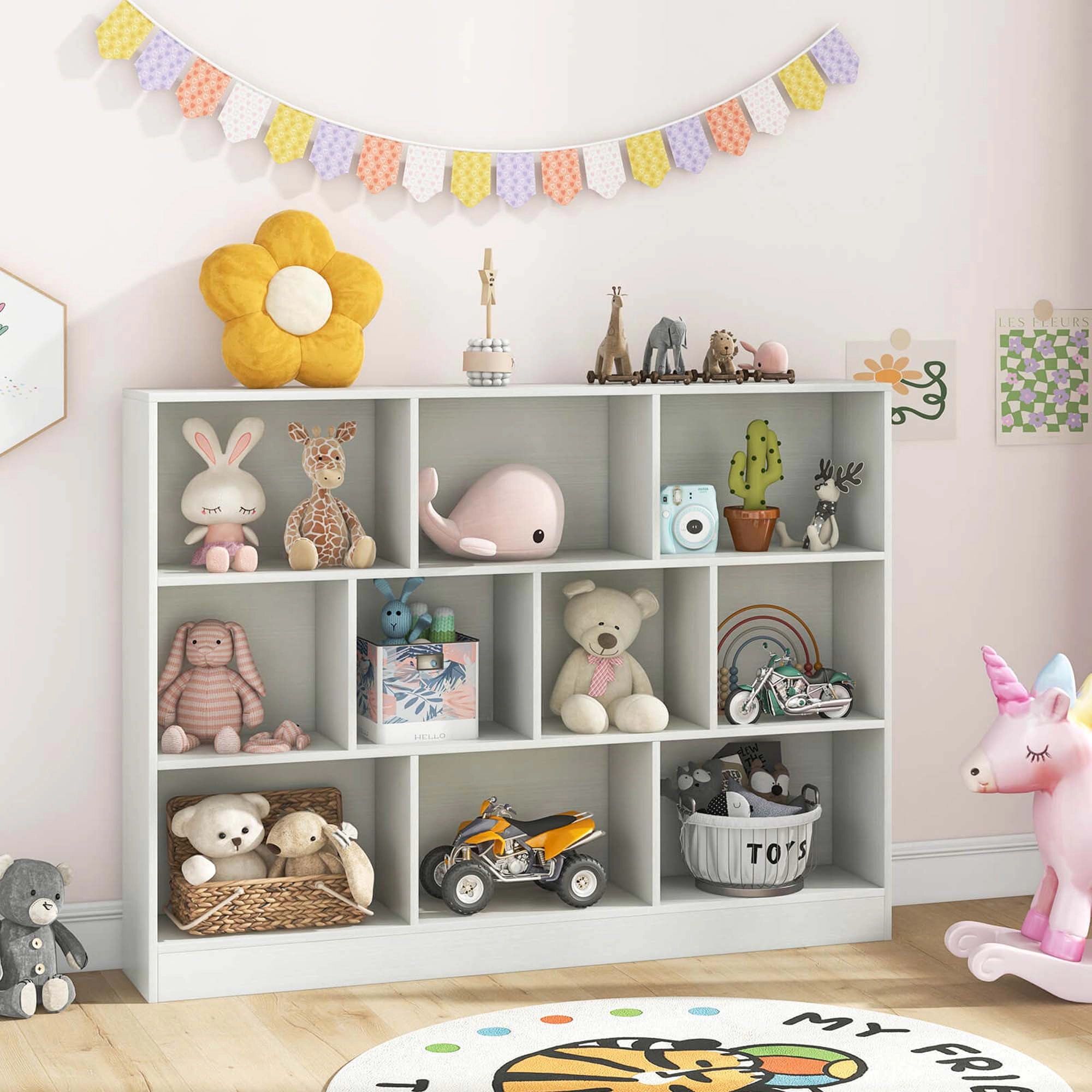 Costway 10-Cube Bookcase 41" Wooden Toy Storage Organizer for Kids Bookshelf Natural