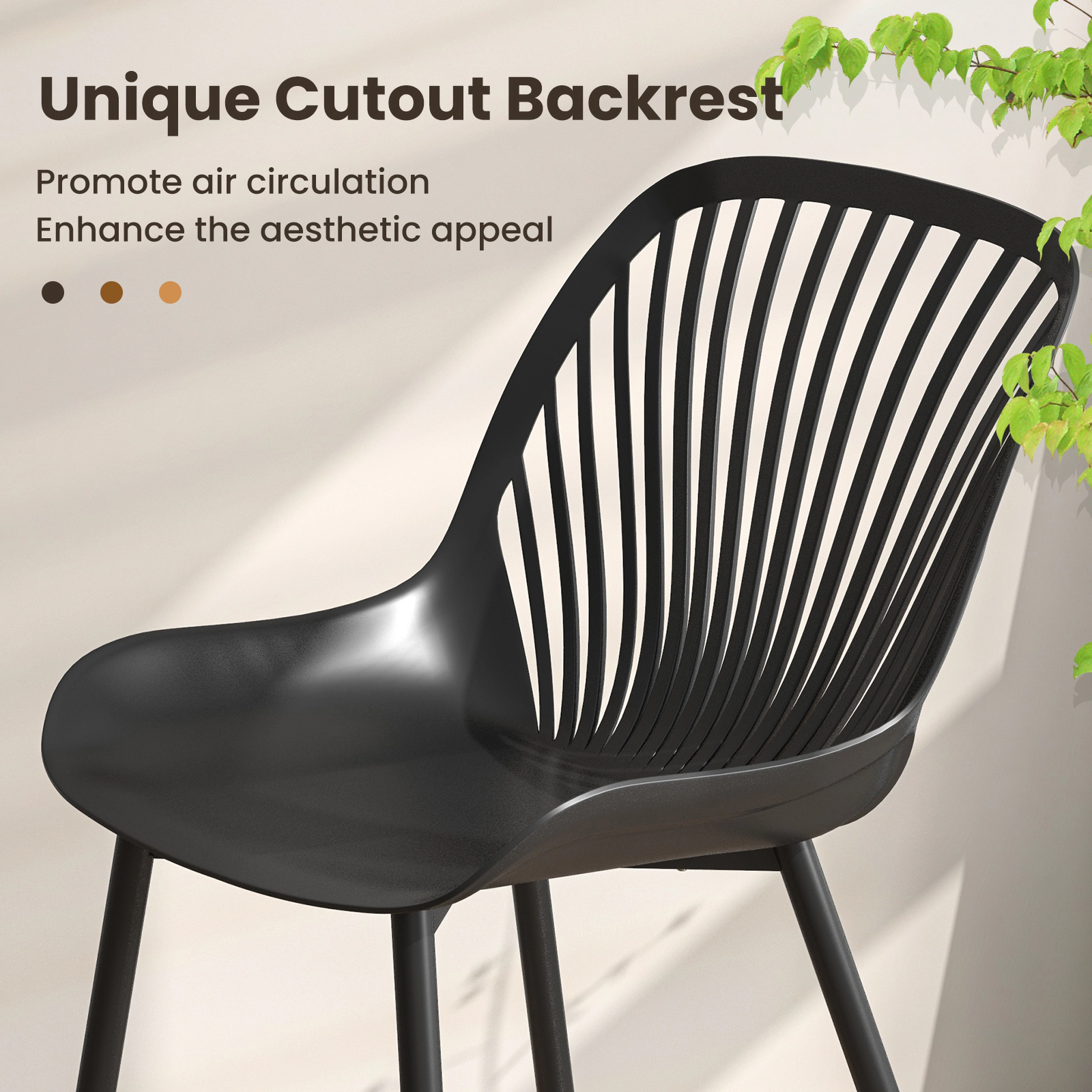SUGIFT Modern Cutout Backrest Kitchen Dining Chairs with Metal Legs 330-lb Capacity Black
