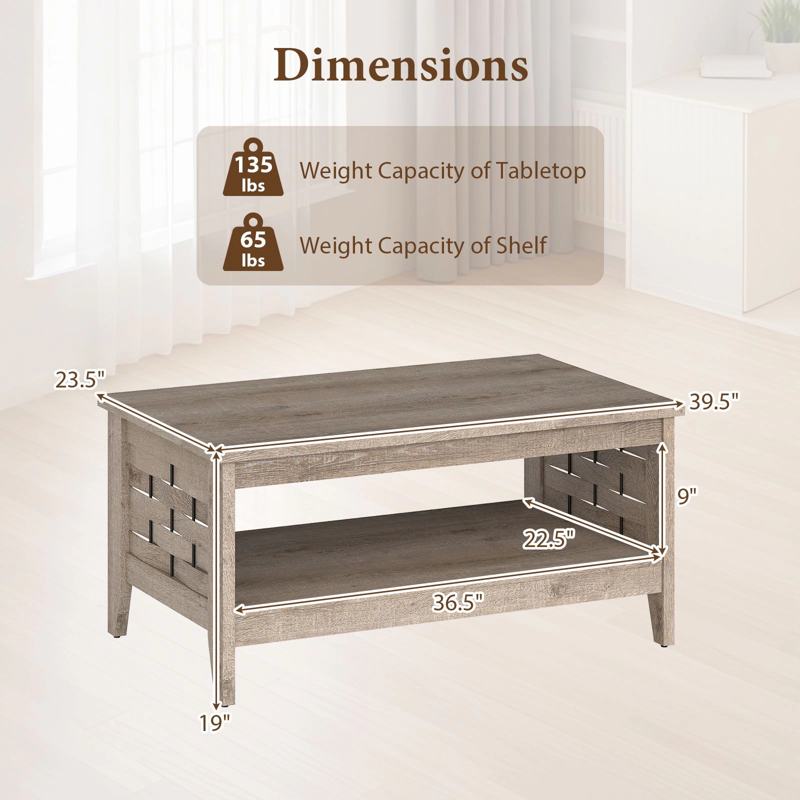 SlickBlue 2 Tier Coffee Table with Storage Shelf, Rustic Wood Center Table for Living Room