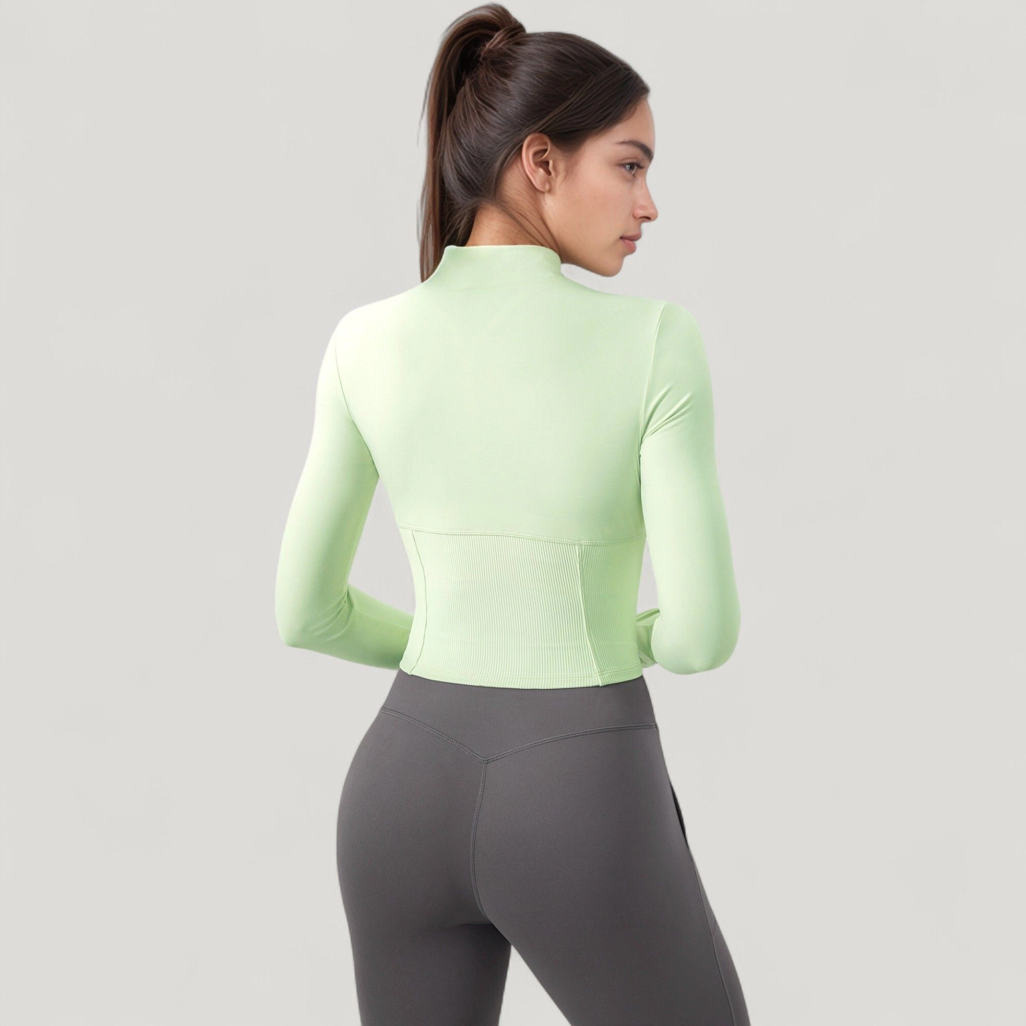 Anna-Kaci Women's Long Sleeve Zip-Up Cropped Active Jacket with Thumbhole Cuffs and Slim Fit Design