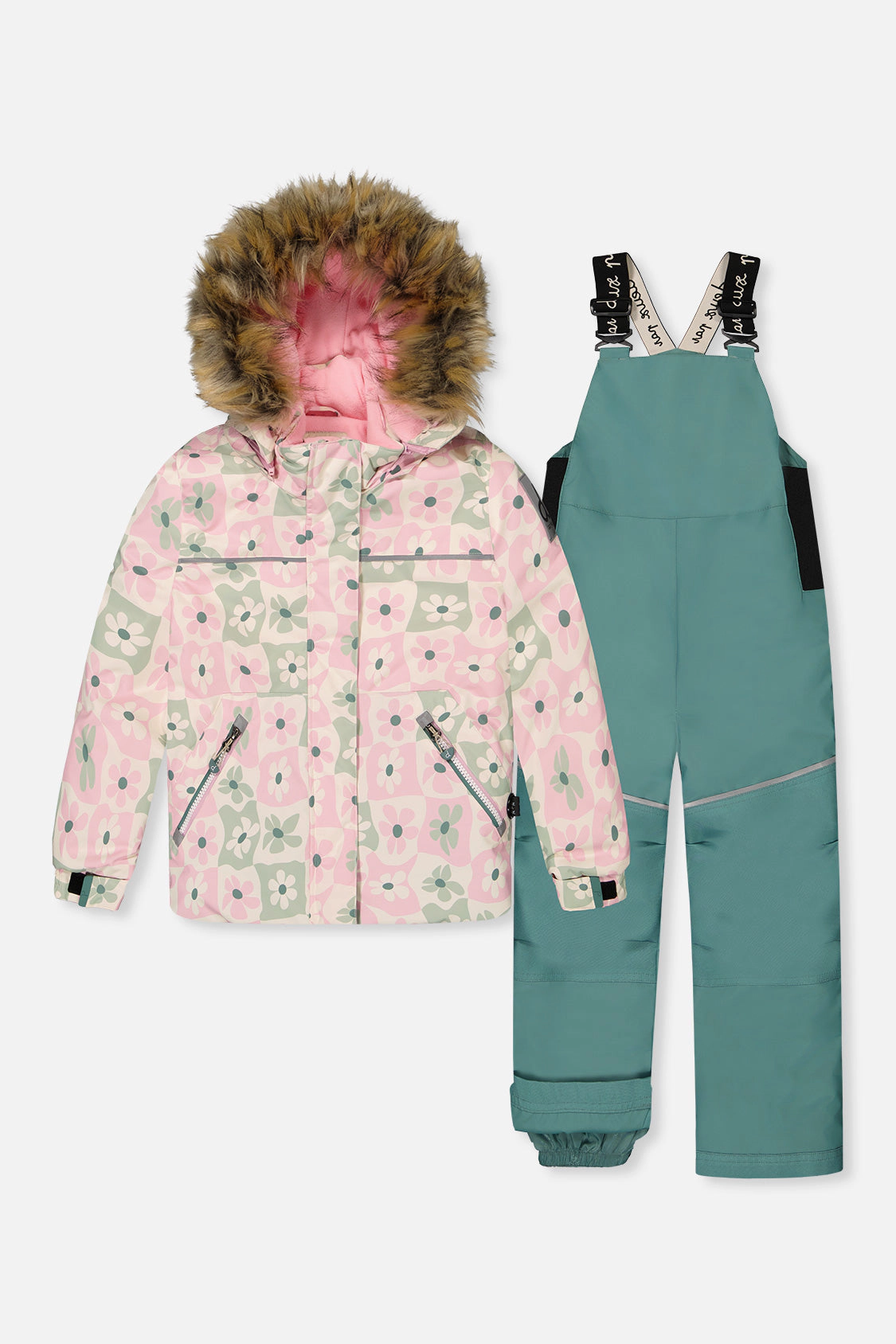 Deux par Girls Retro Print Two Piece Discover Snowsuit with Hooded Jacket and Snow Pants