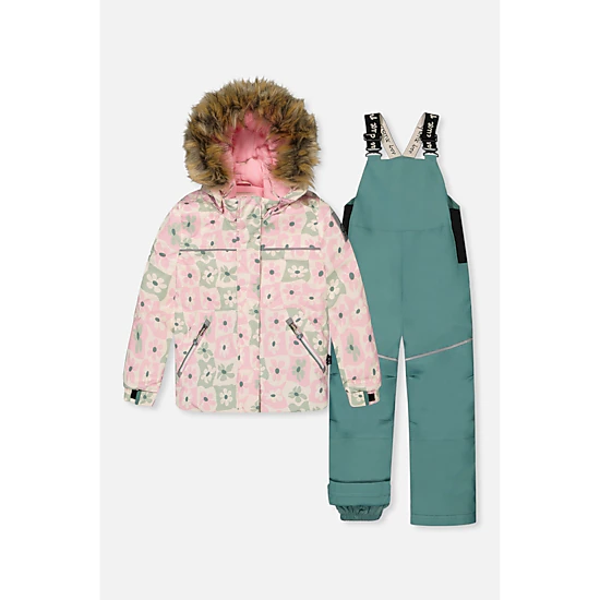 Deux par Deux Girls Retro Print Two Piece Discover Snowsuit with Hooded Jacket and Snow Pants