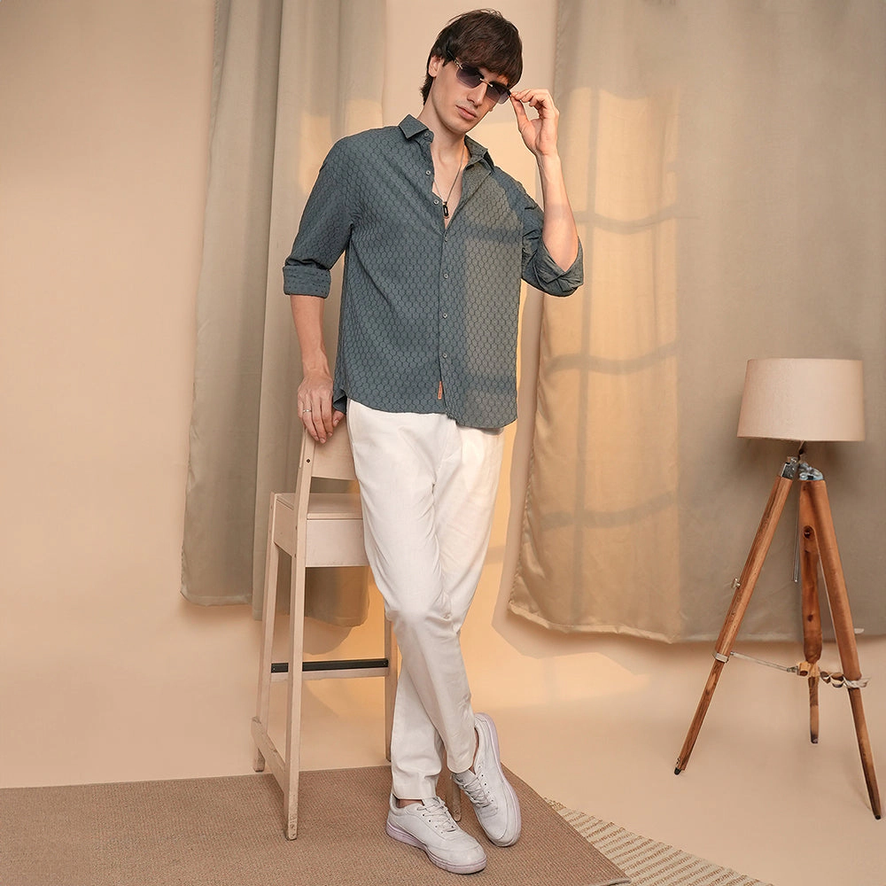 Honeycomb-Textured Oversized Shirt