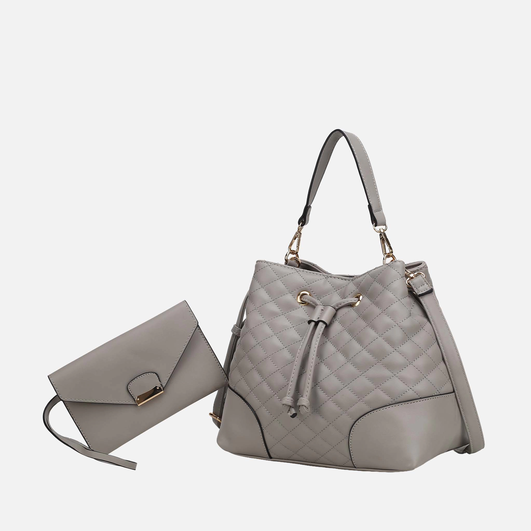 Mia K Collection Wendy Quilted Bucket Bag - Pebbled Vegan Leather, Gold-Tone Hardware