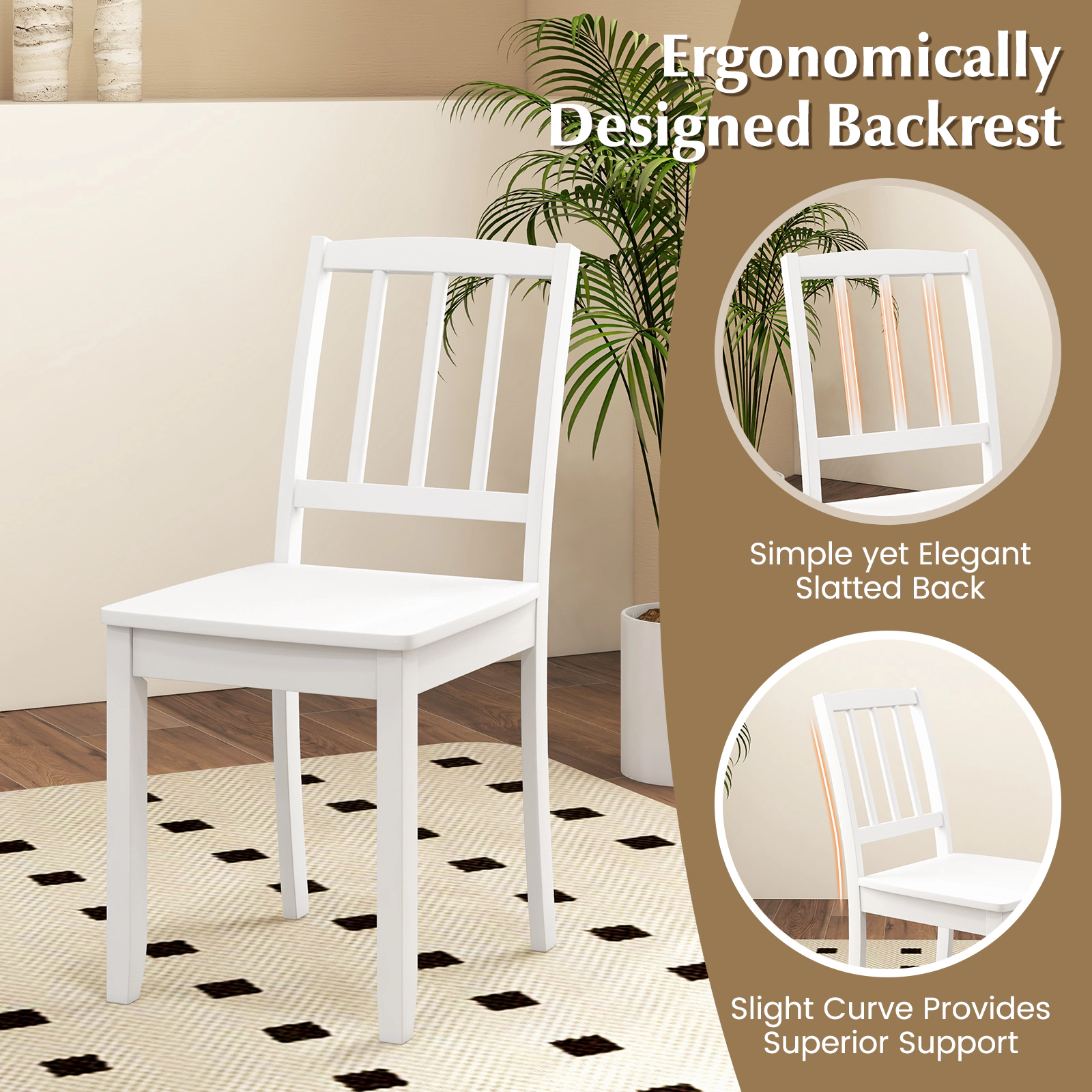 SUGIFT White Wood Ladder Back Farmhouse Rubber Wood Legs Set of 2 Dining Side Chairs