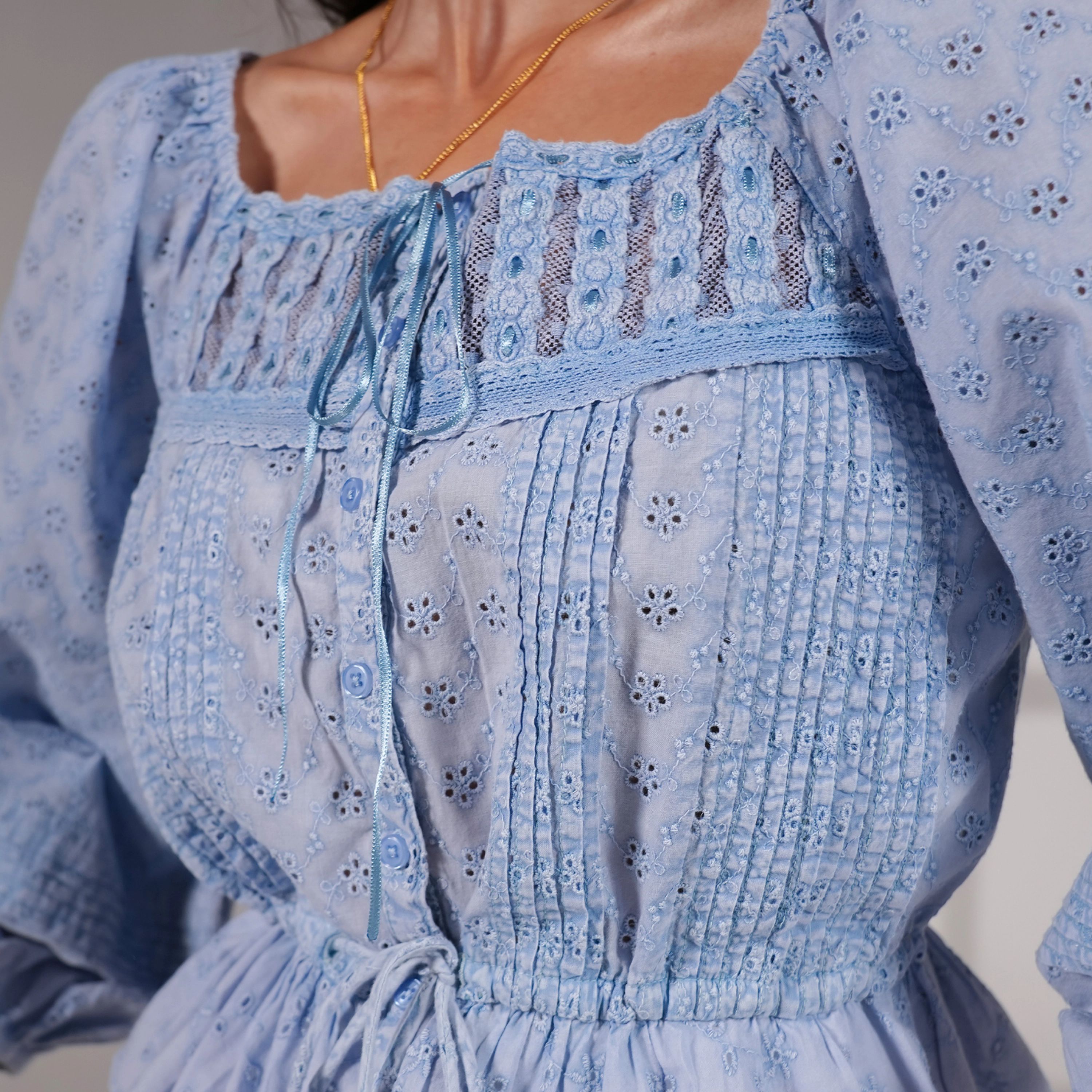 Rose & Nancy Women's Dee Blue Washed Embroidery Cotton Top