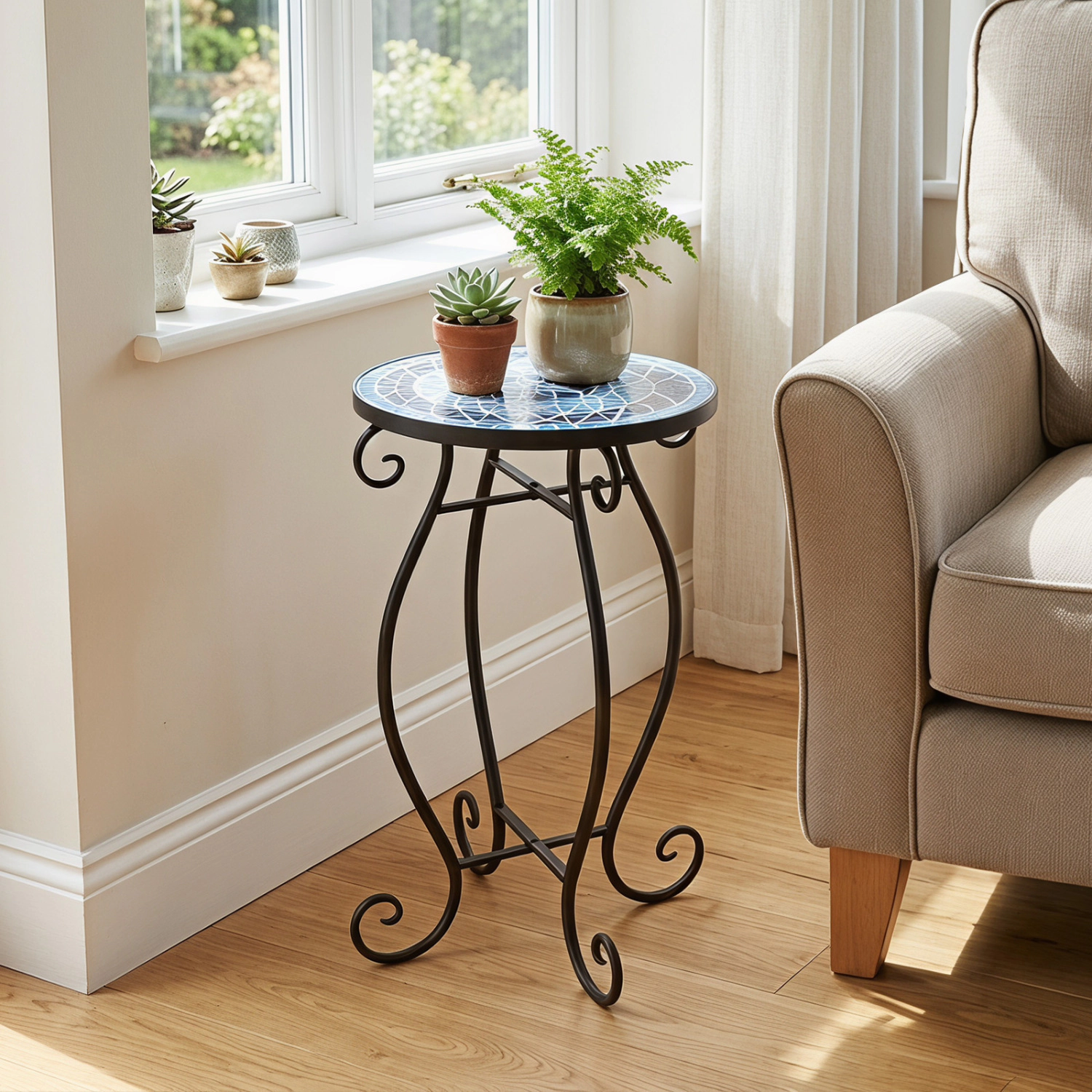 LJG Outdoor Indoor Steel Accent Plant Stand Cobalt Table