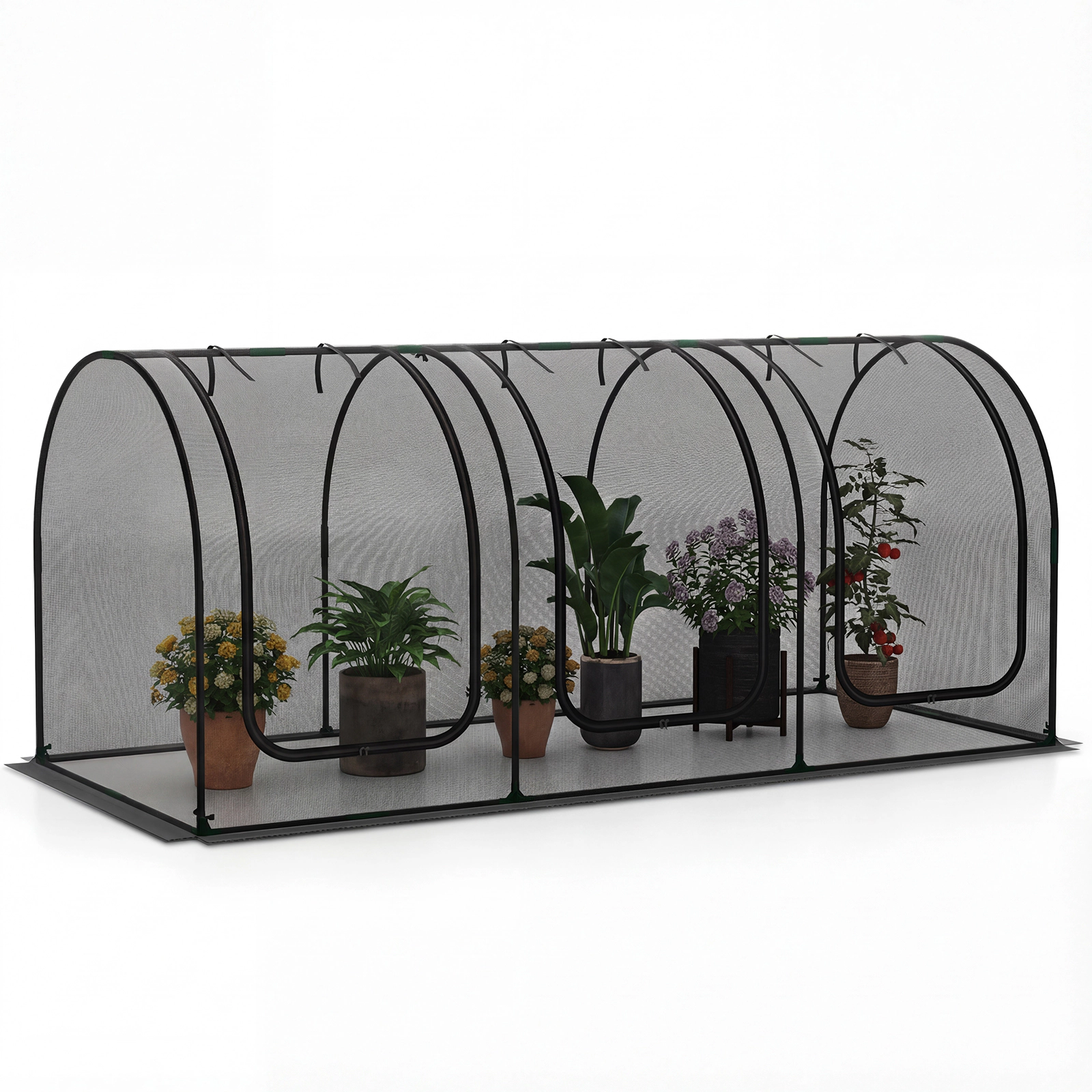 LJG Tunnel Crop Cage Large Portable Plant Protection Tent with 3 Roll-up Zippered Doors