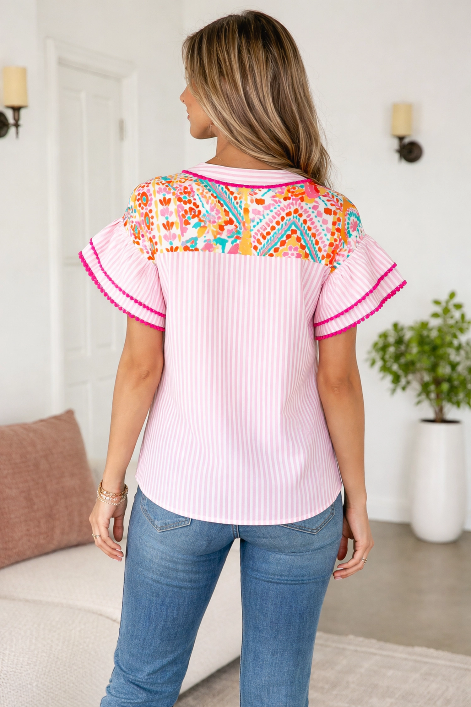 Threaded Pear Women's Giovanna Tiered Short Sleeve Blouse