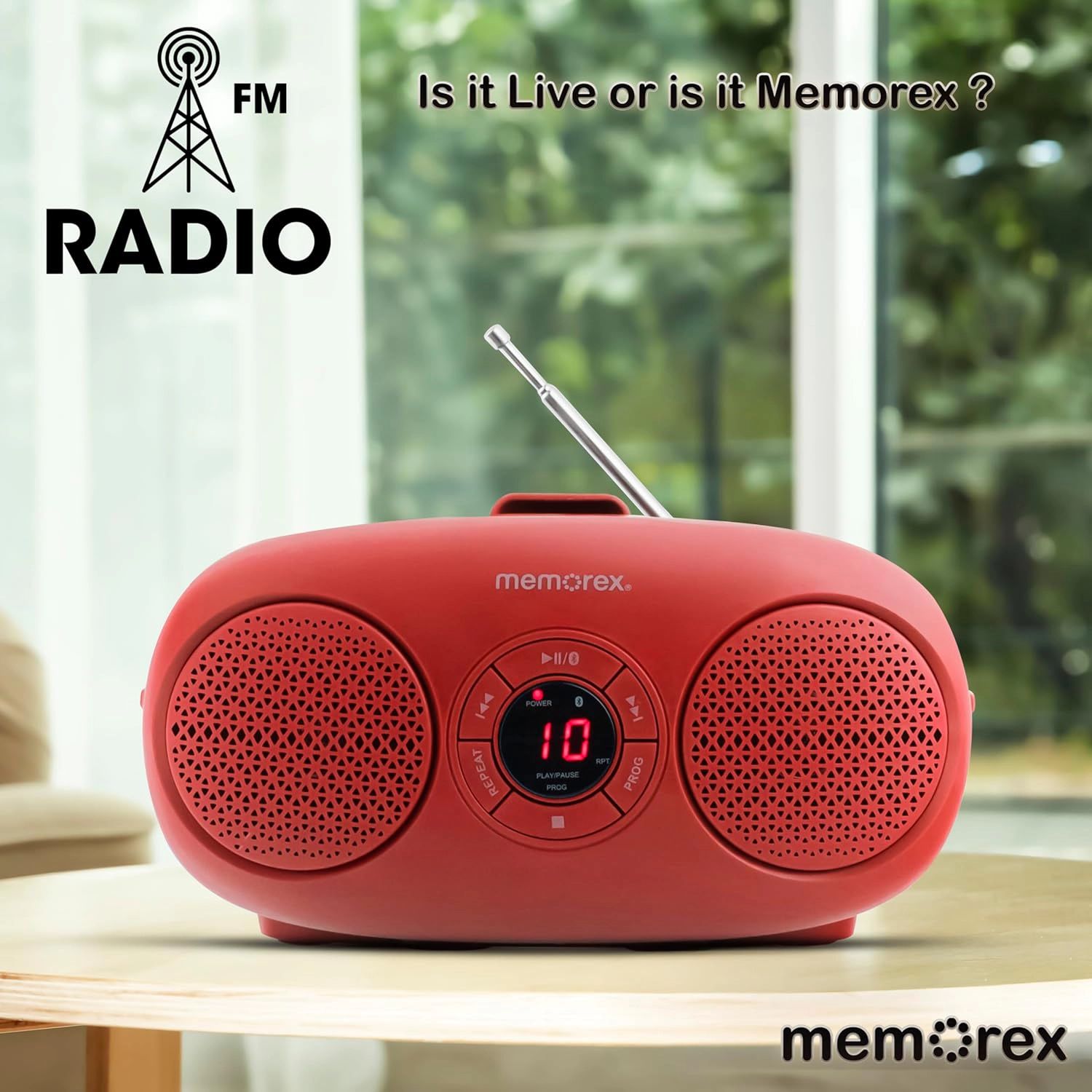 Memorex MX-BCD20 Portable Bluetooth Boombox, Red