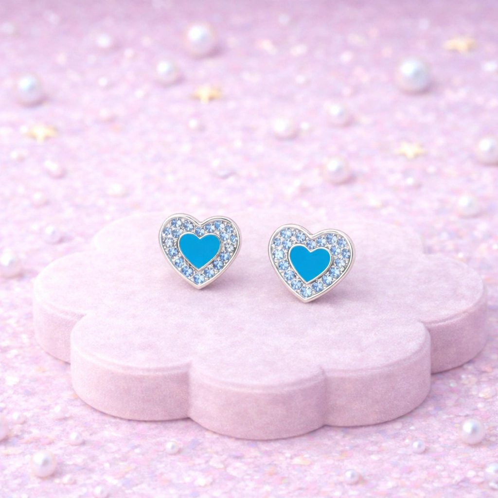CHANTEUR Girls Heart Stud Earrings - Silver-Plated, Hypoallergenic Titanium Screwback