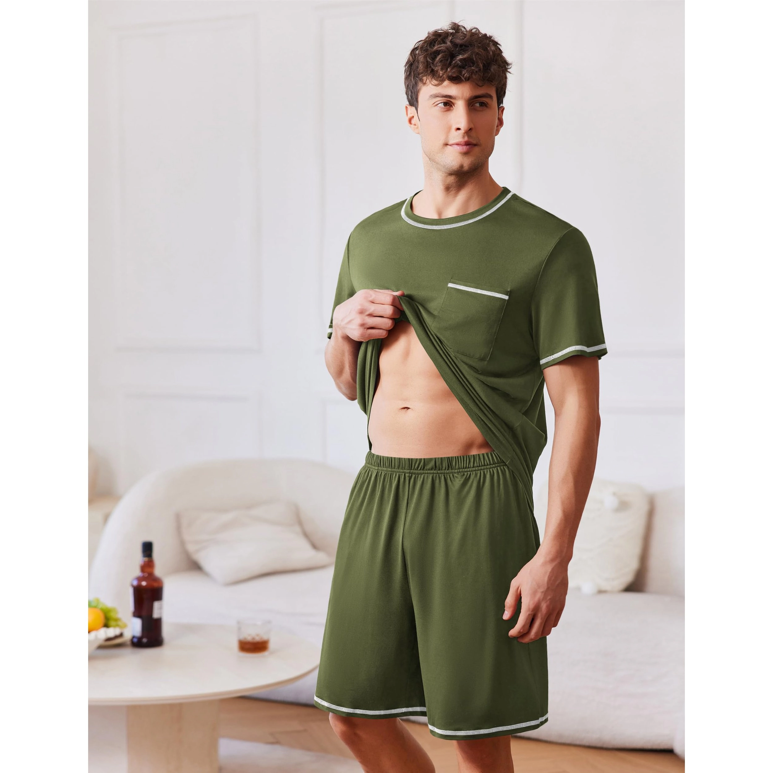 Ekouaer Men's Pajamas Set Soft Sleepwear lightweight 2 Piece Shorts