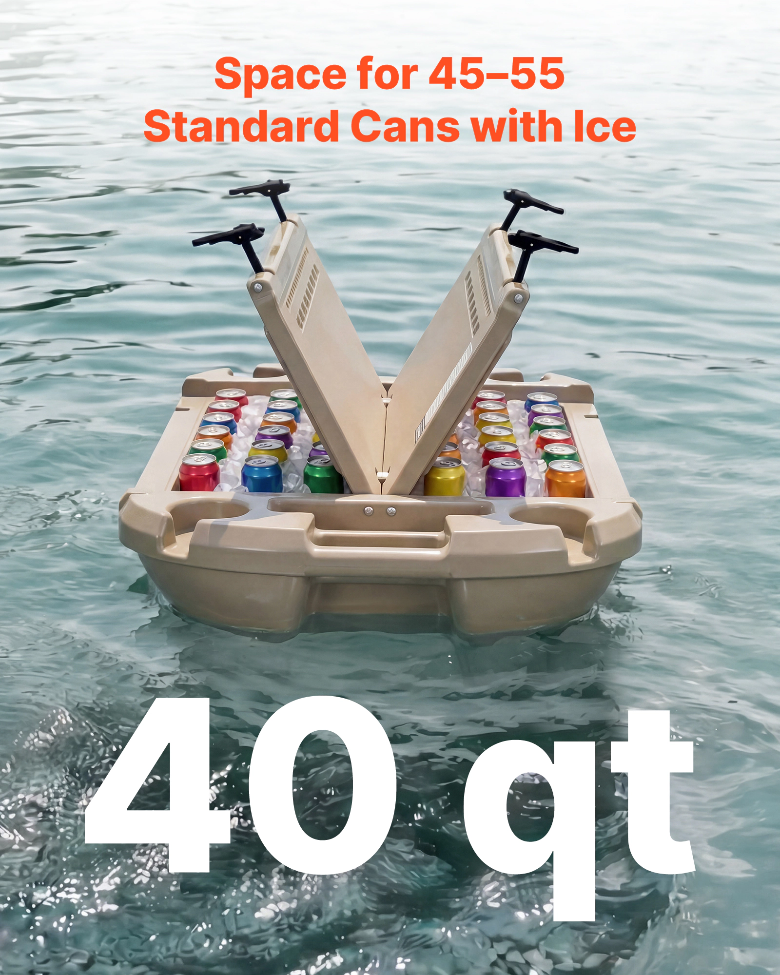 HONGGE Floating Cooler 40 QT Floating Ice Chest with Dry Storage & Tow Rope Premium LLDPE Amphibious Drink Cooler for