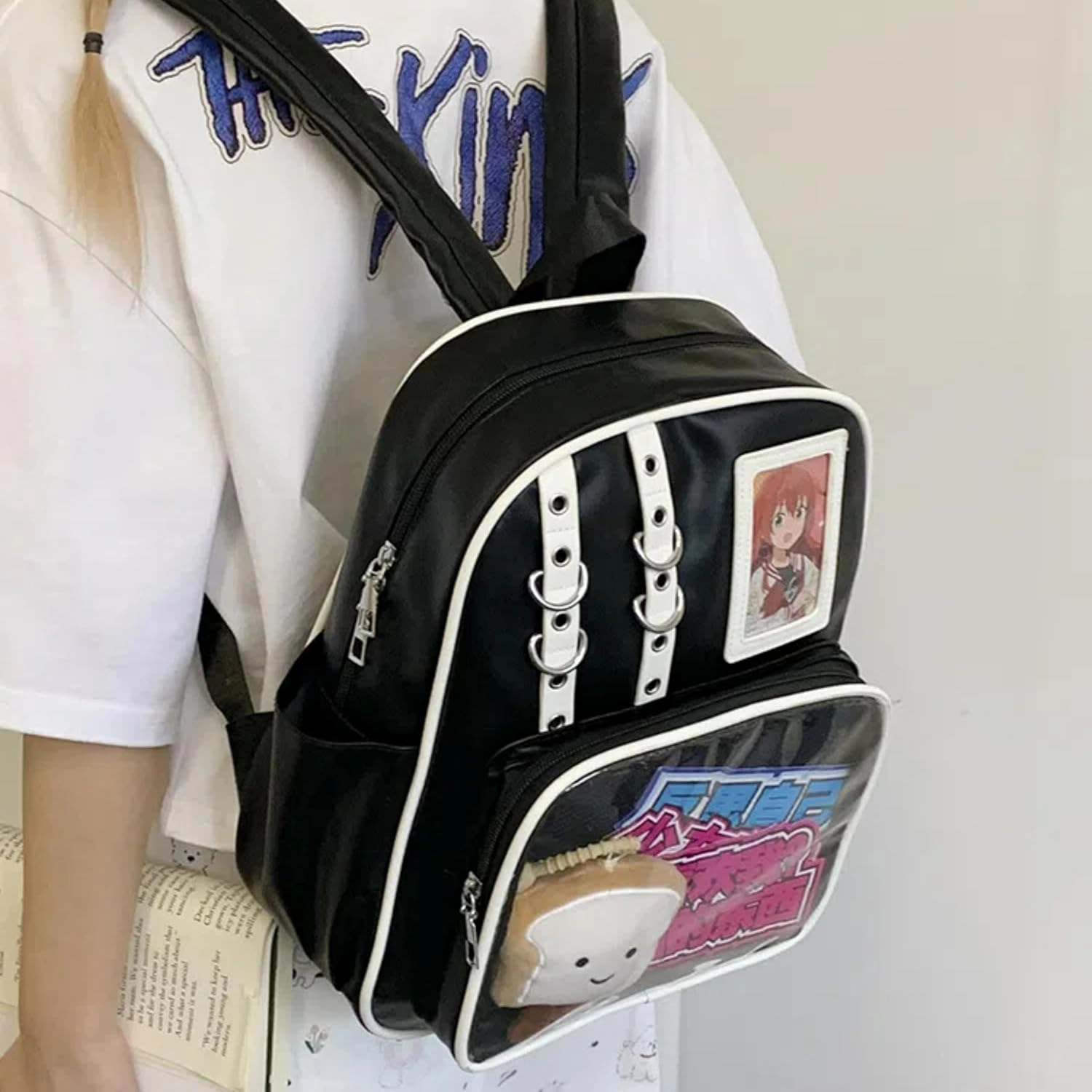 Clear Skye Unisex Black Kawaii Pin Display Backpack