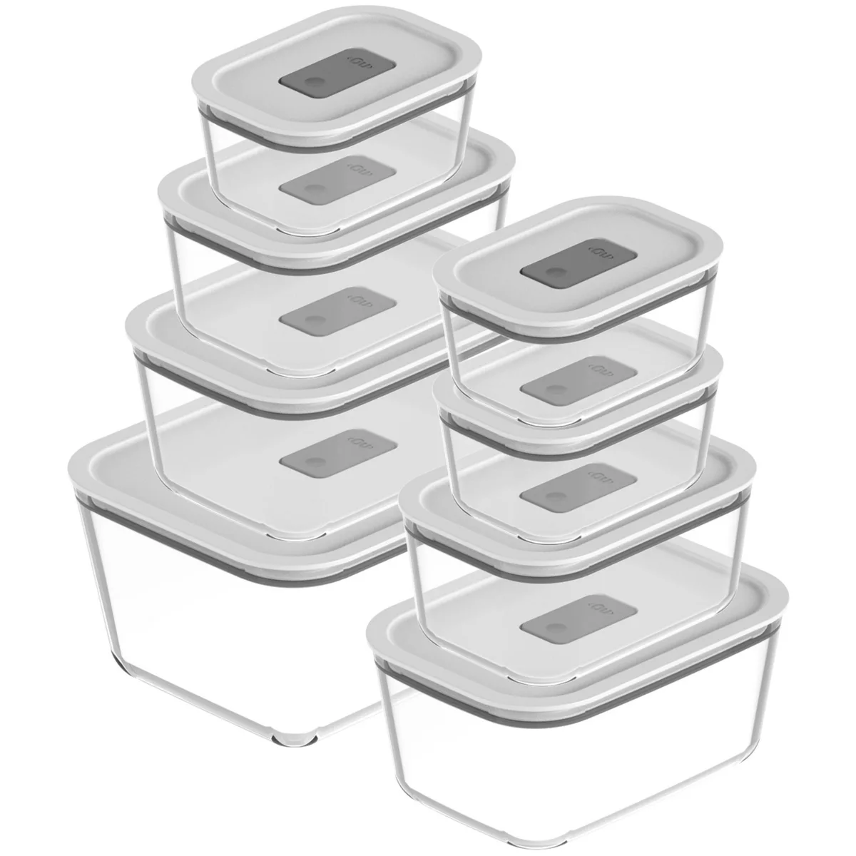 OU Glass Food Storage Container Set 16pc, Airtight Leak Proof Lids w/ Microwave Valve, Microwave Freezer Dishwasher Safe