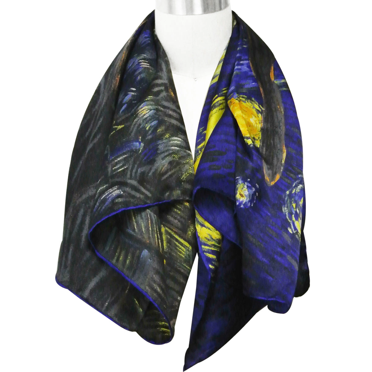Wrapables Women's Luxurious 100% Charmeuse Silk Square Scarf with Hand Rolled Edges, Van Gogh's Starry Night