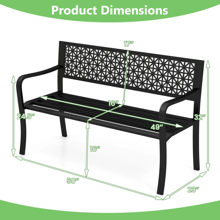 Hivvago 50 Inch Outdoor Metal Garden Bench With Rattan-Like Backrest For 2-3 People-Black